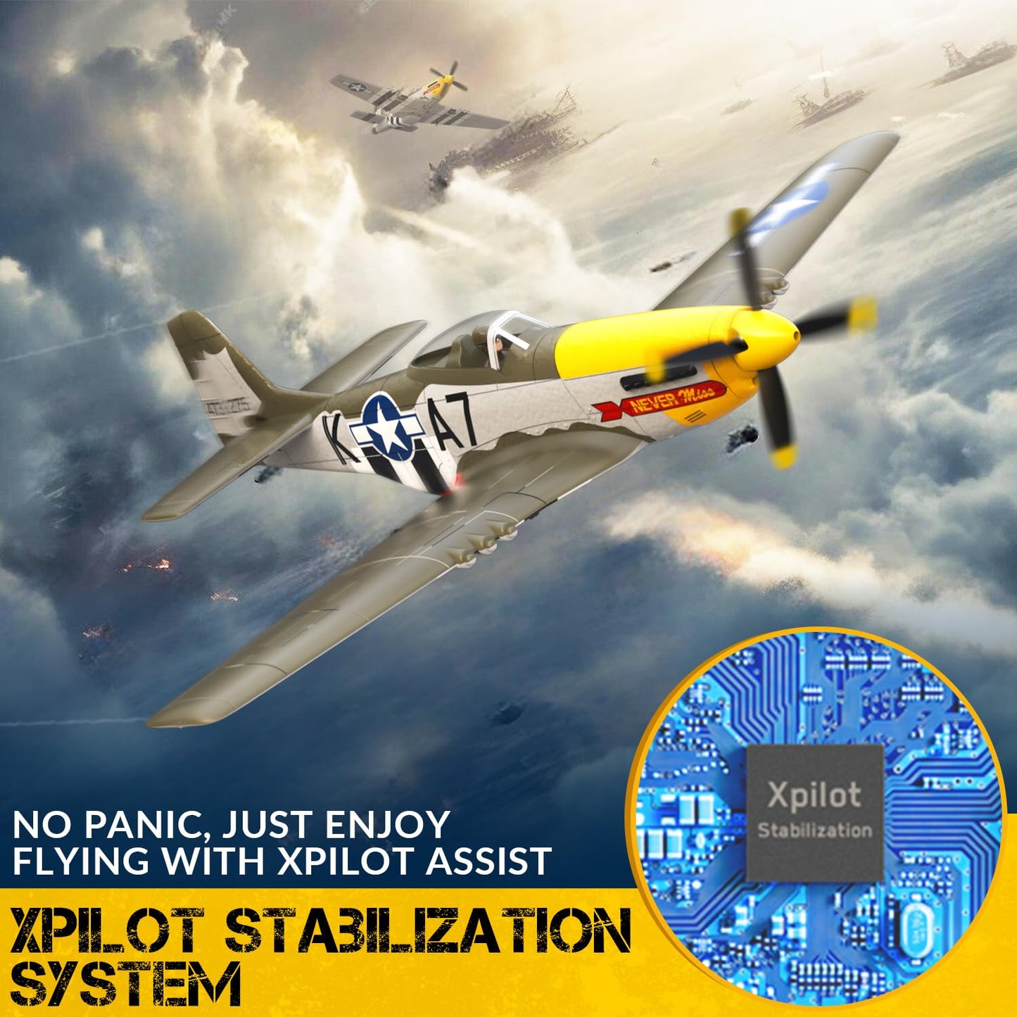 volantexrc Brushless 4CH RC Plane P51D Mustang 500mm Remote Control Airplane Fighter RTF with 6-Axis Gyro, 3 Modes & Aerobatics, 2.4GHz Radio Controlled Aircraft for Beginners & Adults