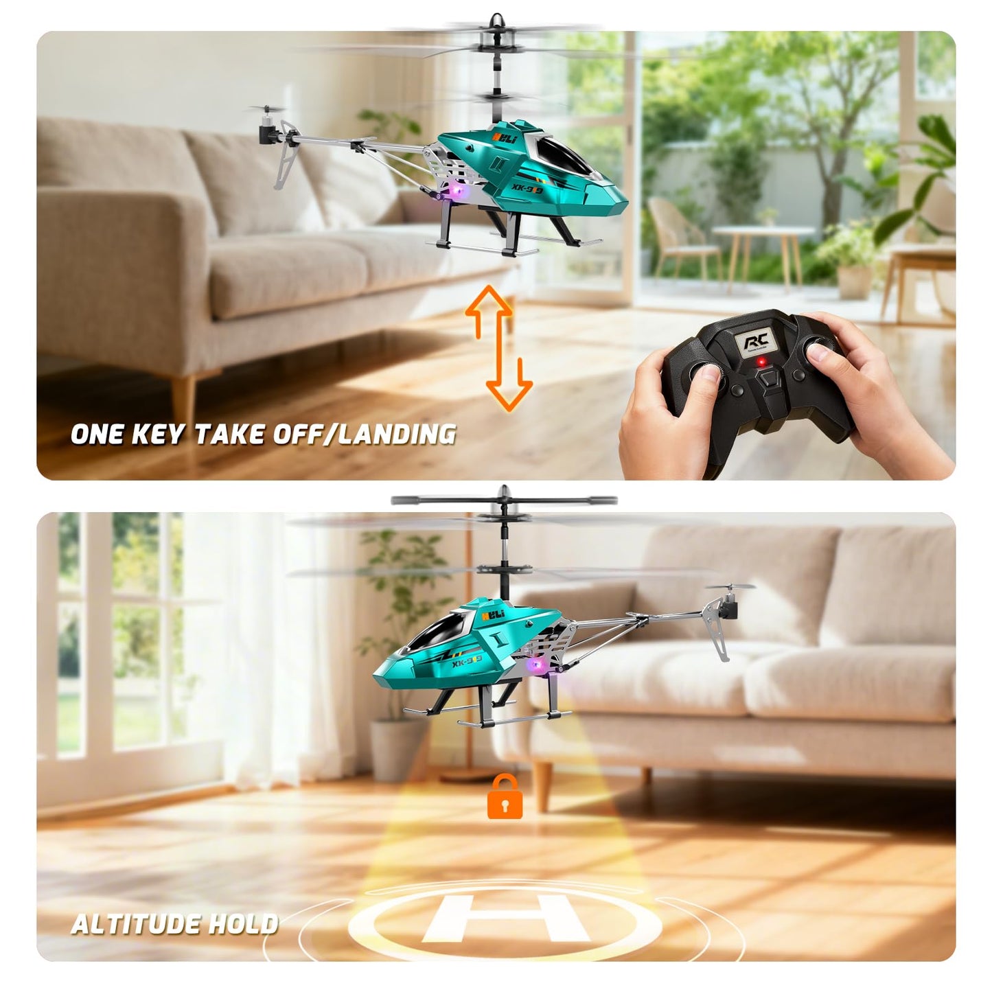 XIKOTEC Remote Control Helicopter, RC Helicopter Toy for Kids, 2.4GHz RC Plane with LED Lights, RC Flying Toy, Easy to Fly Indoor/Outdoor, Gifts Toys for Kids Beginners 8+ (Blue)