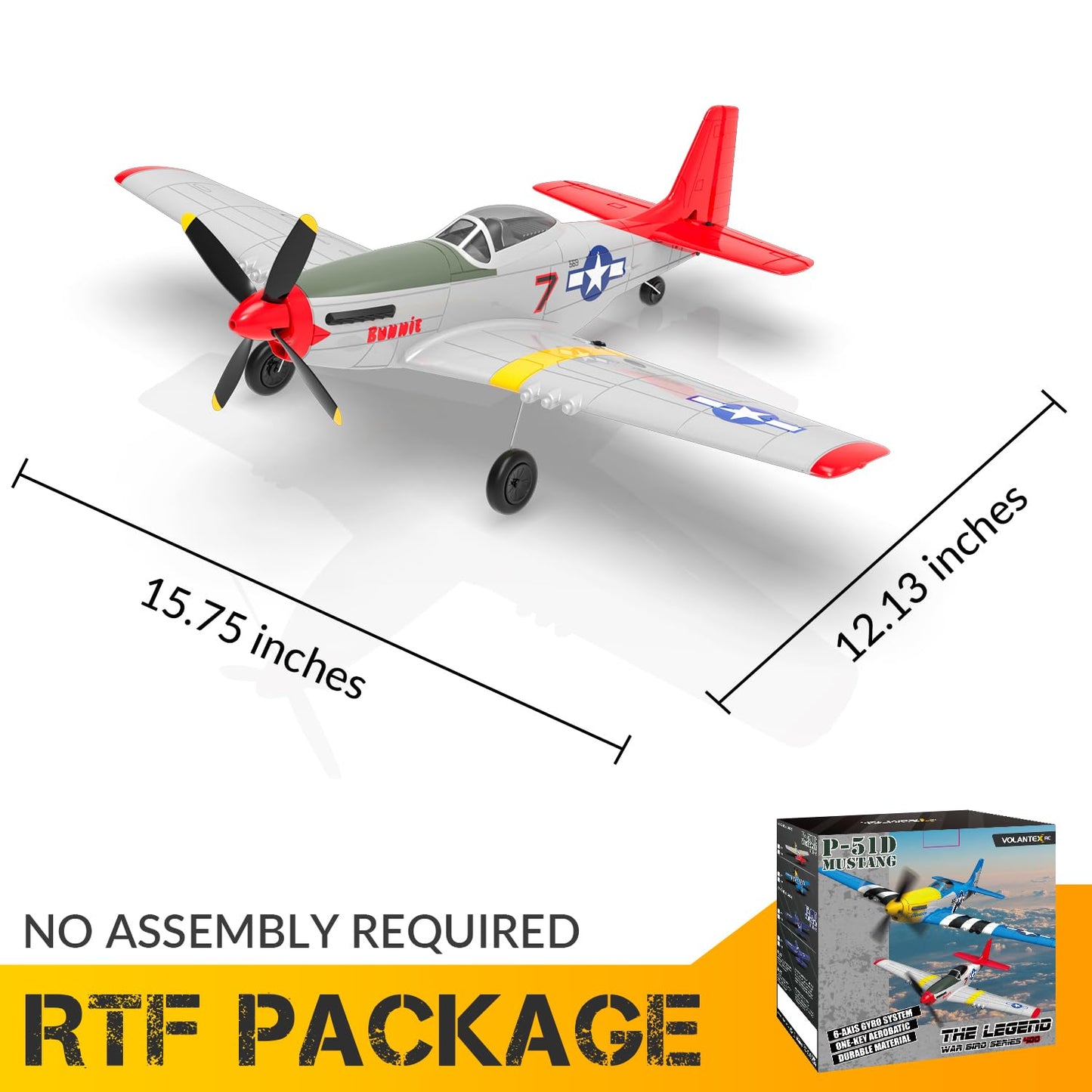 VOLANTEXRC RC Plane, 4 Channel Remote Control Airplane Fighter RTF with 6-Axis Gyro, 3 Modes & Aerobatics Easy to Fly, 2.4GHz Radio Controlled Aircraft for Beginners & Adults, P51D Mustang, Red