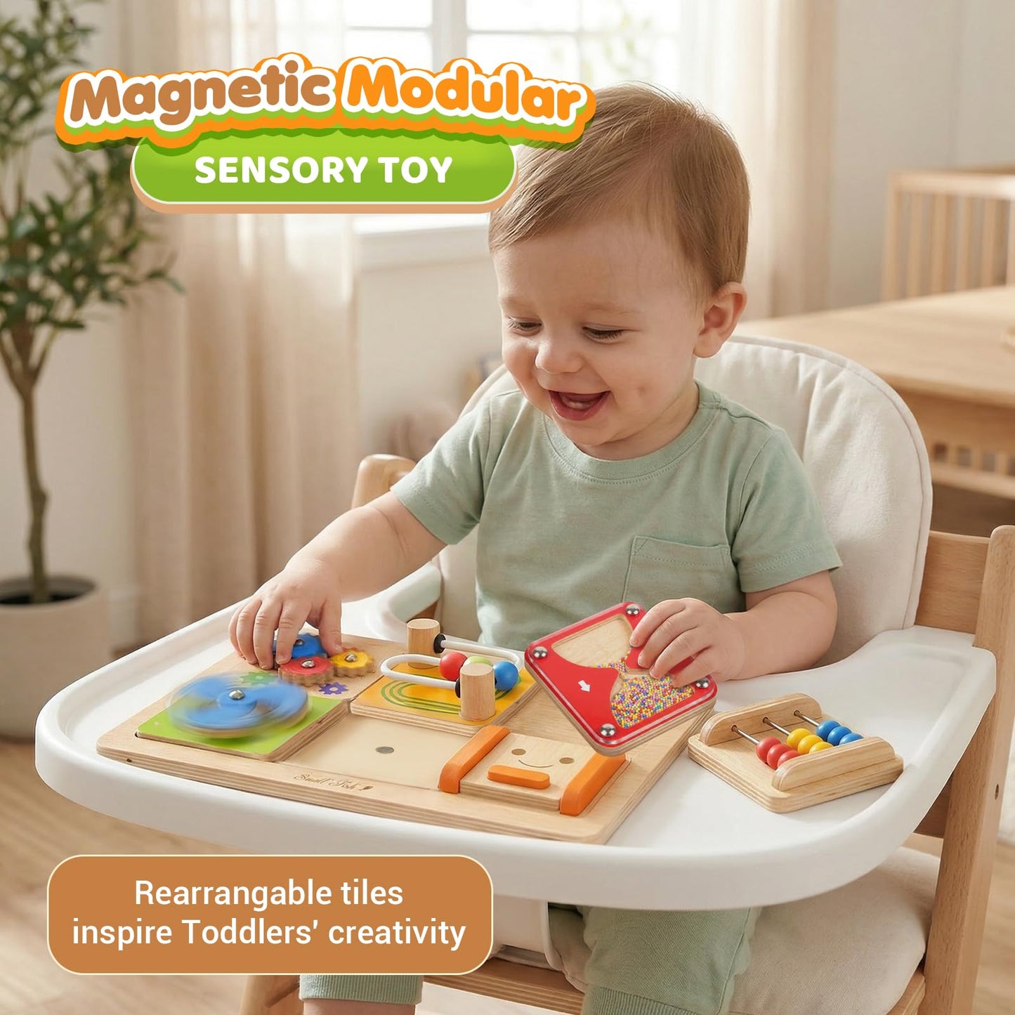 Montessori Busy Board for 1 Year Old: Modular Sensory Activity Board for Babies, Sorting & Stacking Toys for Toddlers 1-3, Learning Fine Motor Wooden Toys, Toddler Plane Activities Gifts Girls Boys