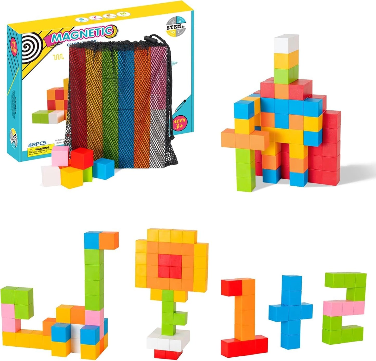 Hisine Magnetic Blocks, 24 PCS 1.18 inch Magnetic Building Blocks for Toddlers 3 4 5 6 7 8 Years Old Boys Girls Magnet Cube Toys for Sensory STEM Education Gifts for Kids Ages 3+(ESP. 3-8) (48)