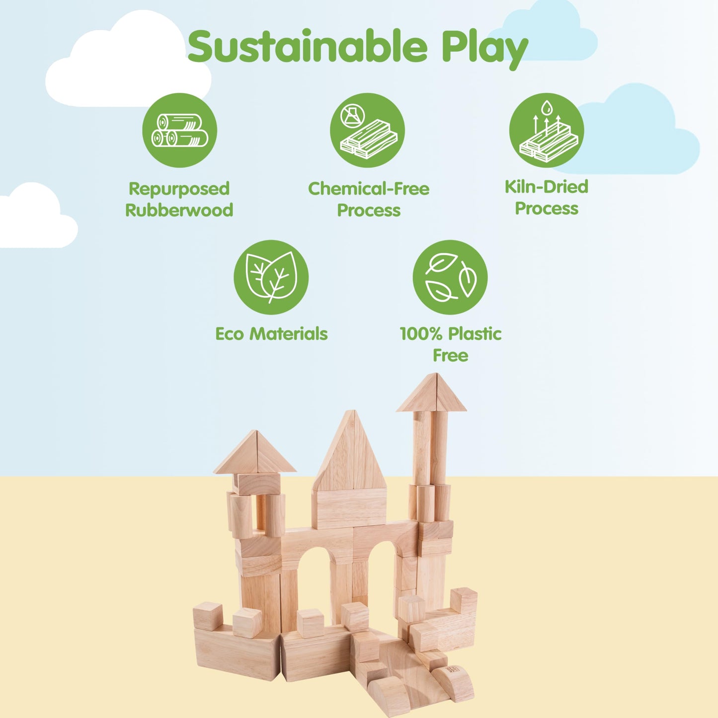 PlanToys Wooden 50 Piece Unit Block (35 mm) Building Set (5502) | Sustainably Made from Rubberwood and Non-Toxic Paints and Dyes | PlanNatural Classic Wooden Toy Collection