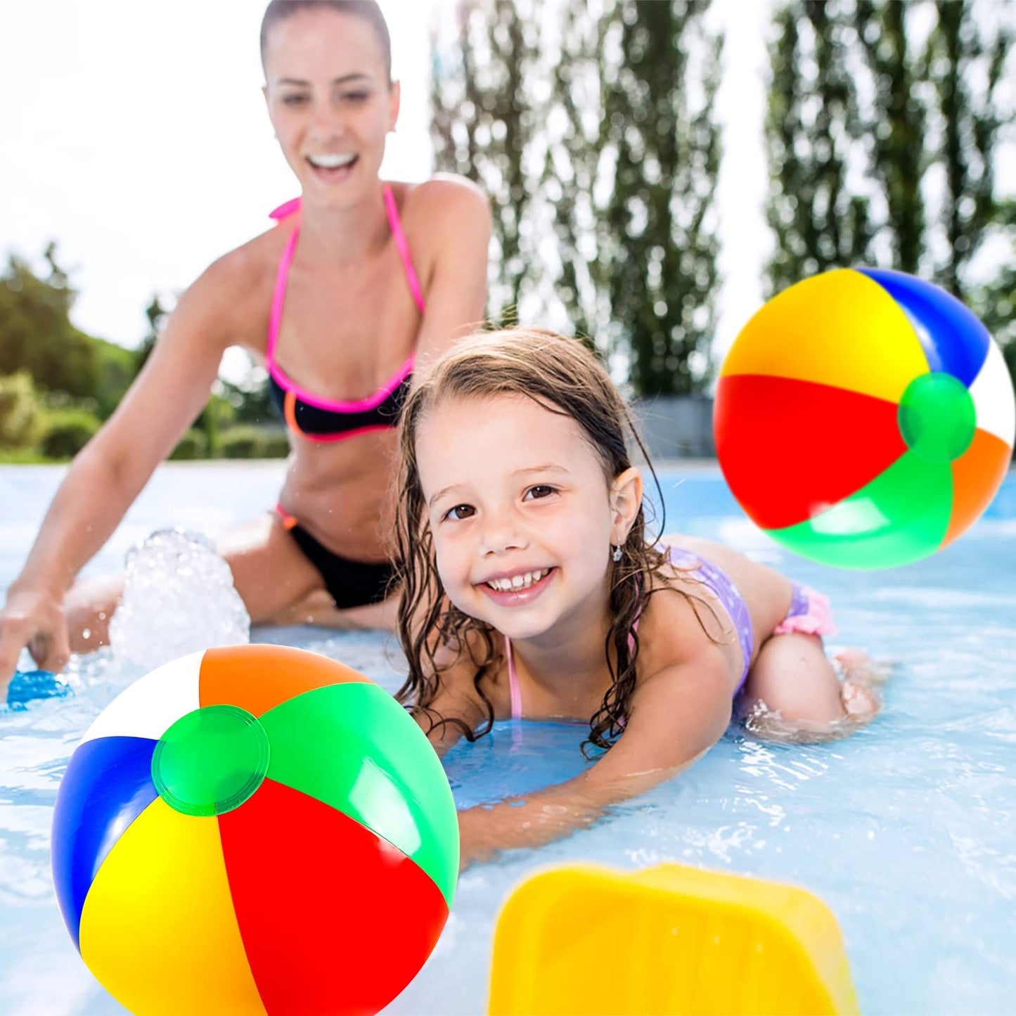 12 Pack 16" Large Inflatable Beach Balls Classic Rainbow Swimming Pool Ball Birthday Beach Party Decoration Summer Water Games Gifts 16 to 12 Inches from Deflated to Inflated