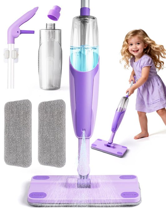 Purple Mini Spray Mop for Toddler-Montessori Cleaning Toy that Real Spray Water,Pretend Playhouse Essentials for Girls Ages 3-8,Toddler Educational Housekeeping Set