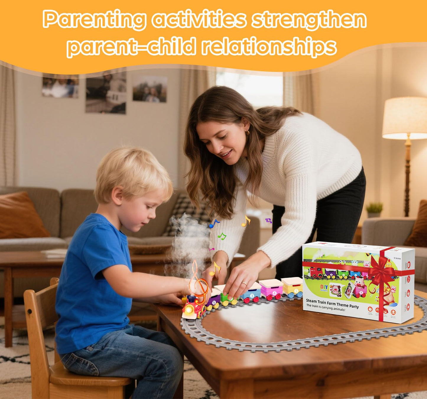 Toddler Train Track Toys,Electric Farm Animal Train Set, Realistic Steam Lights Sound, Interactive Boy Gift Toy, Animal Finger Play, Barn Number Game，Educational Gifts for Smart Kids 1 2 3 Years Old