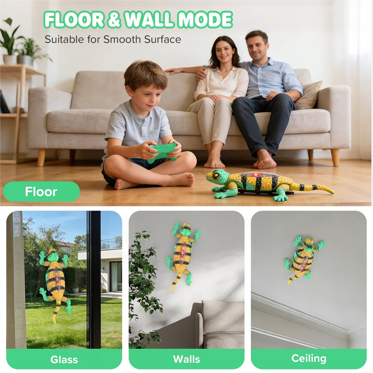 JESKH RC Wall Crawler Gecko, Remote Control Electric Lizard, Crawler Gecko with Glowing LED Light, Wall Climbing RC Robot Kids Toys for Boys & Girls Ages 3+ Years Up