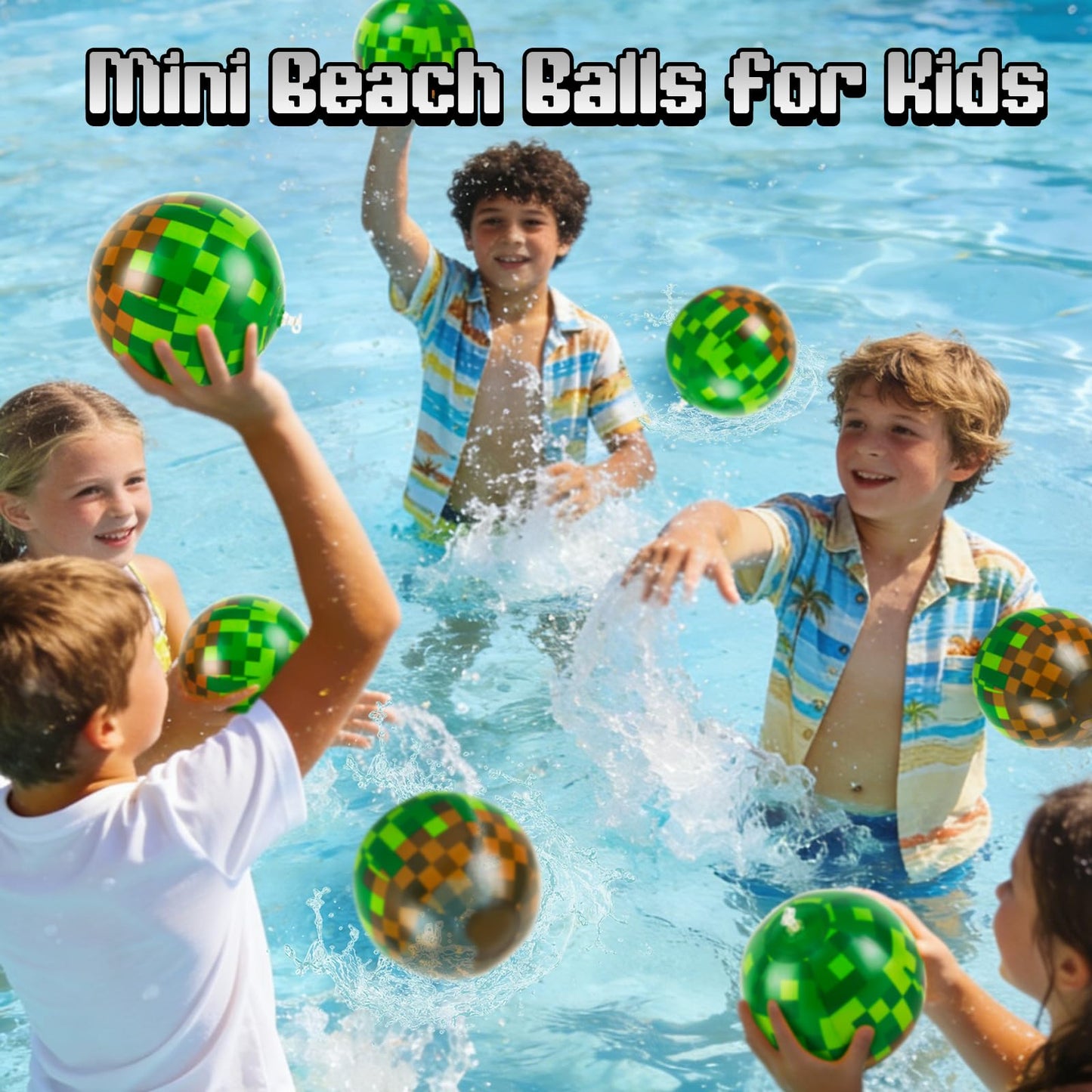 ZSMKJIAYE 24 Pack Pixel Themed Beach Balls - 6 Inches Green and Brown Inflatable Floating Balls for Birthday Party Decorations, Summer Pool and Beach Game, and Bulk Birthday Party Favors