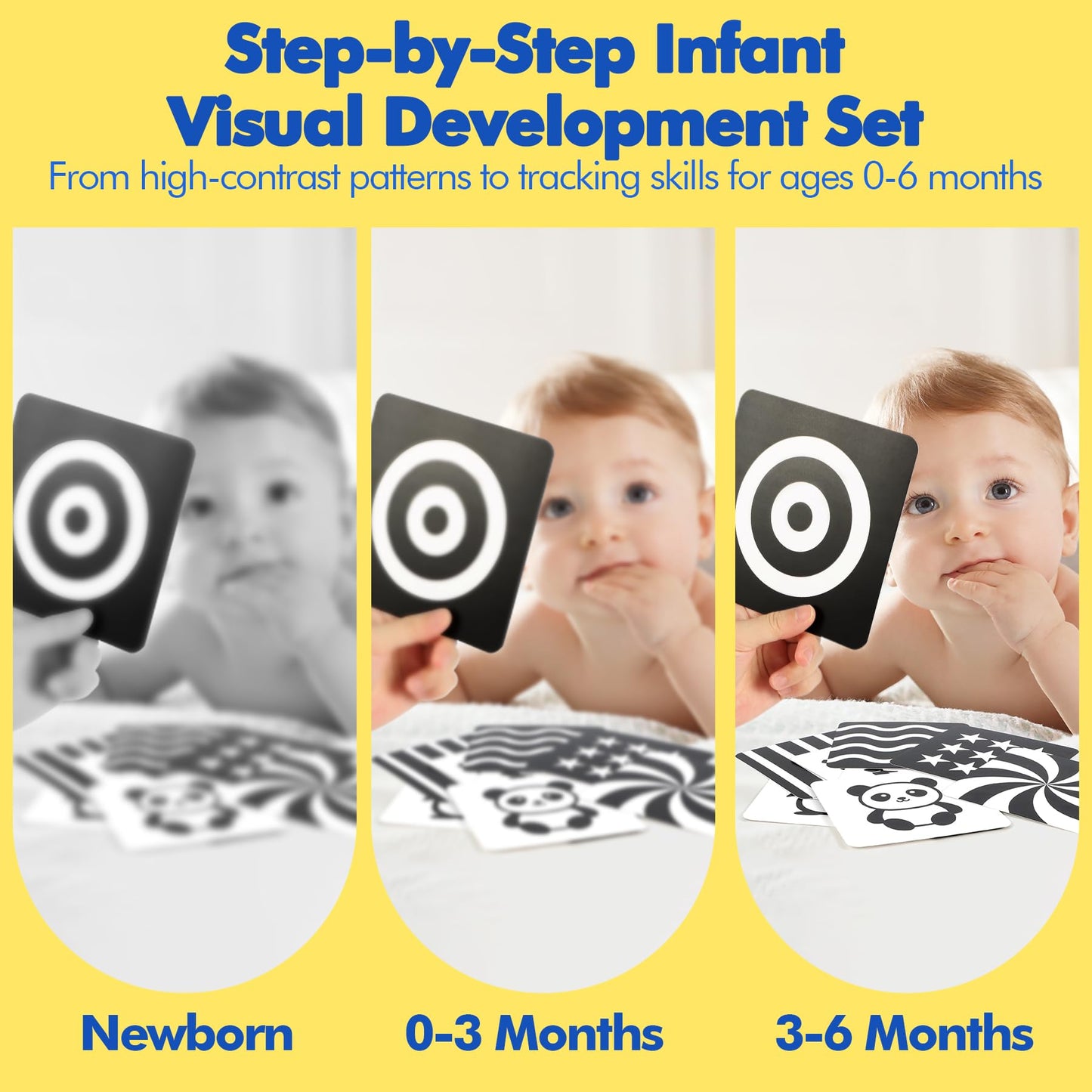 URMYWO 10 Pcs High Contrast Black and White Baby Toys for Newborn, Tummy Time Mirror, Rattle, Teether, Visual Stimulation Learning Cards, Sensory Toys for 0-6 Months, Baby Boy Girl Gift