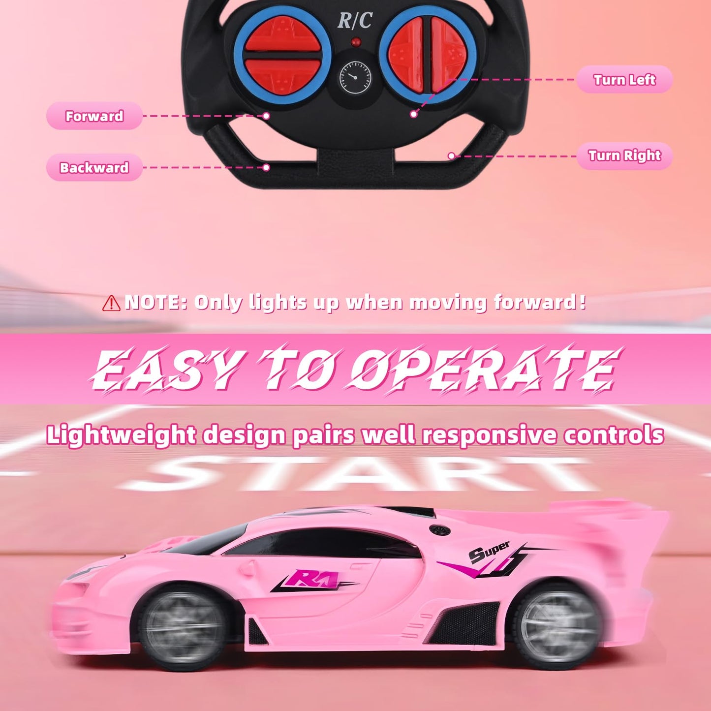 KULARIWORLD Pink Remote Control Car for Girls, Rechargeable High Speed Drift RC Cars Toys Gifts for Girl Age 6 7 8-12,1/18 Super Vehicle with Headlight Racing Hobby Xmas Birthday Gift