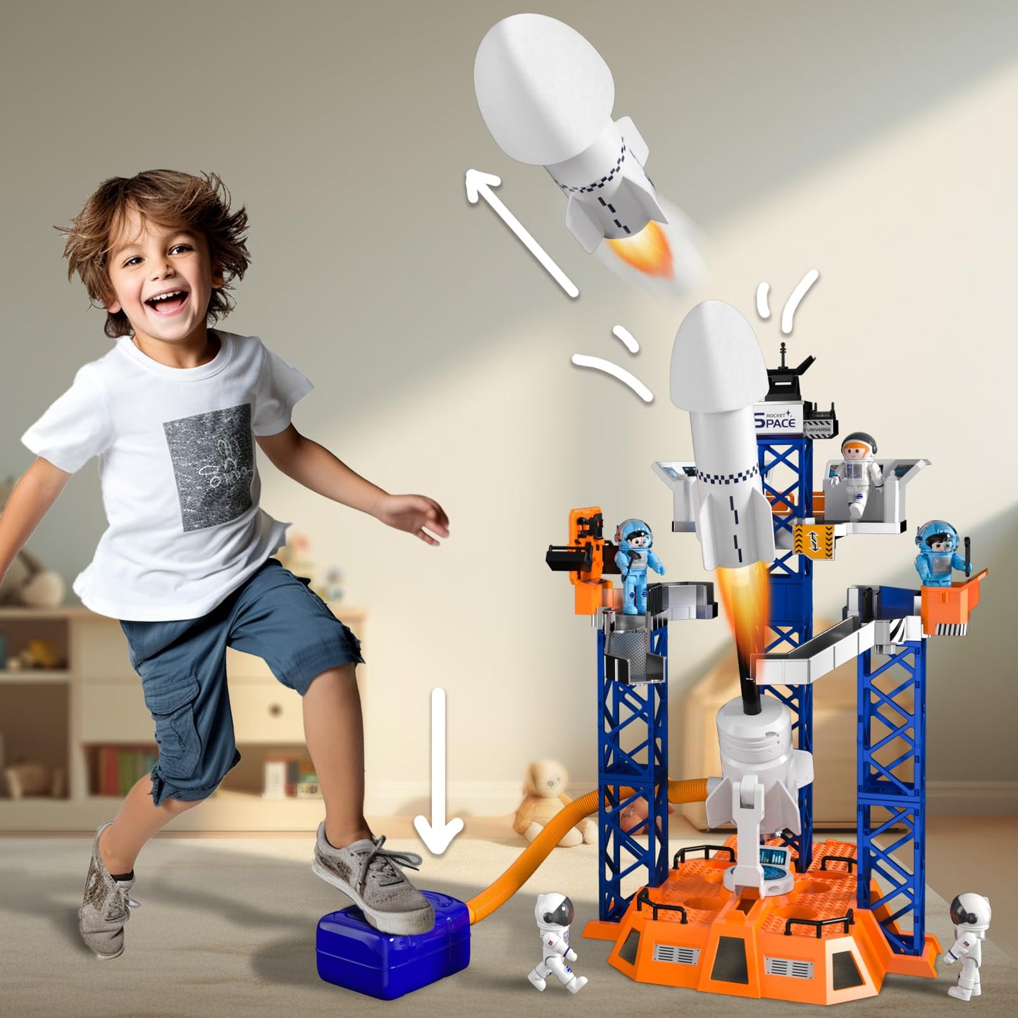 Rocket Launcher Space Shuttle Toys for Kids Boys Age 3 4 5 6 7 8 9 Years Old, 2-in-1 STEM Building Aerospace Toys with Rocket Launcher for Indoor Outdoor, Rocket Spaceship Birthday Gift for Boys Girls