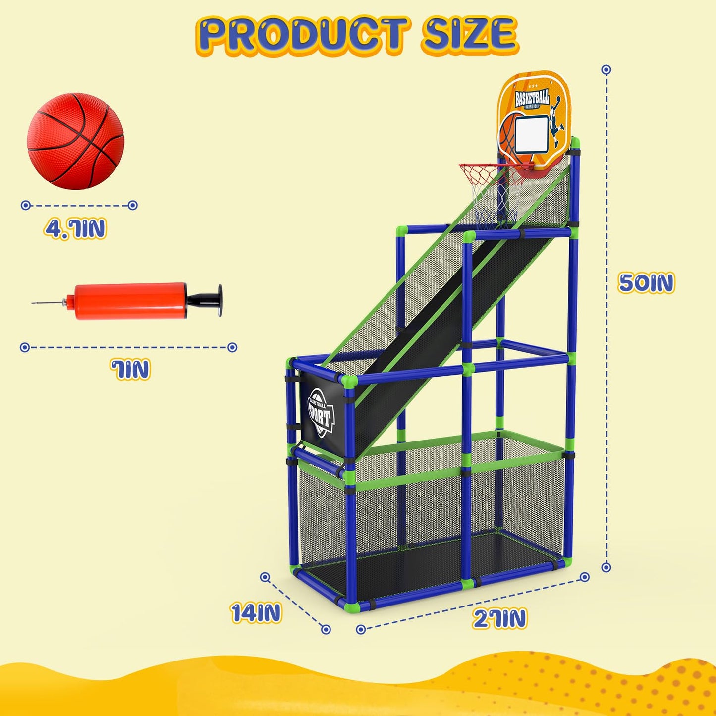 EagleStone Arcade Basketball Hoop Game Indoor, Ajustable Height Indoor Basketball Hoop with 4 Balls Storage Design for Kids,Perfect Sports Outdoor Play Toys for Kids Age 3 to 6 Years