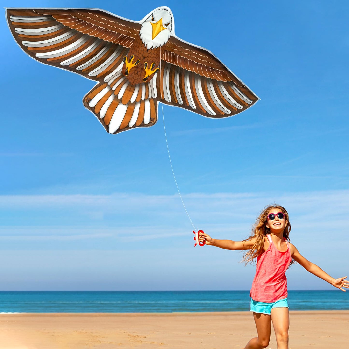 TCVENTS 2 Pack 61" Patriotic Eagle Kites for Kids Adults Birthday Gifts, Huge Easy to Fly Kites for Kids Ages 4-8 8-12 with 328FT String for Beach Yard Boys Girls Family Outdoor Games & Activities