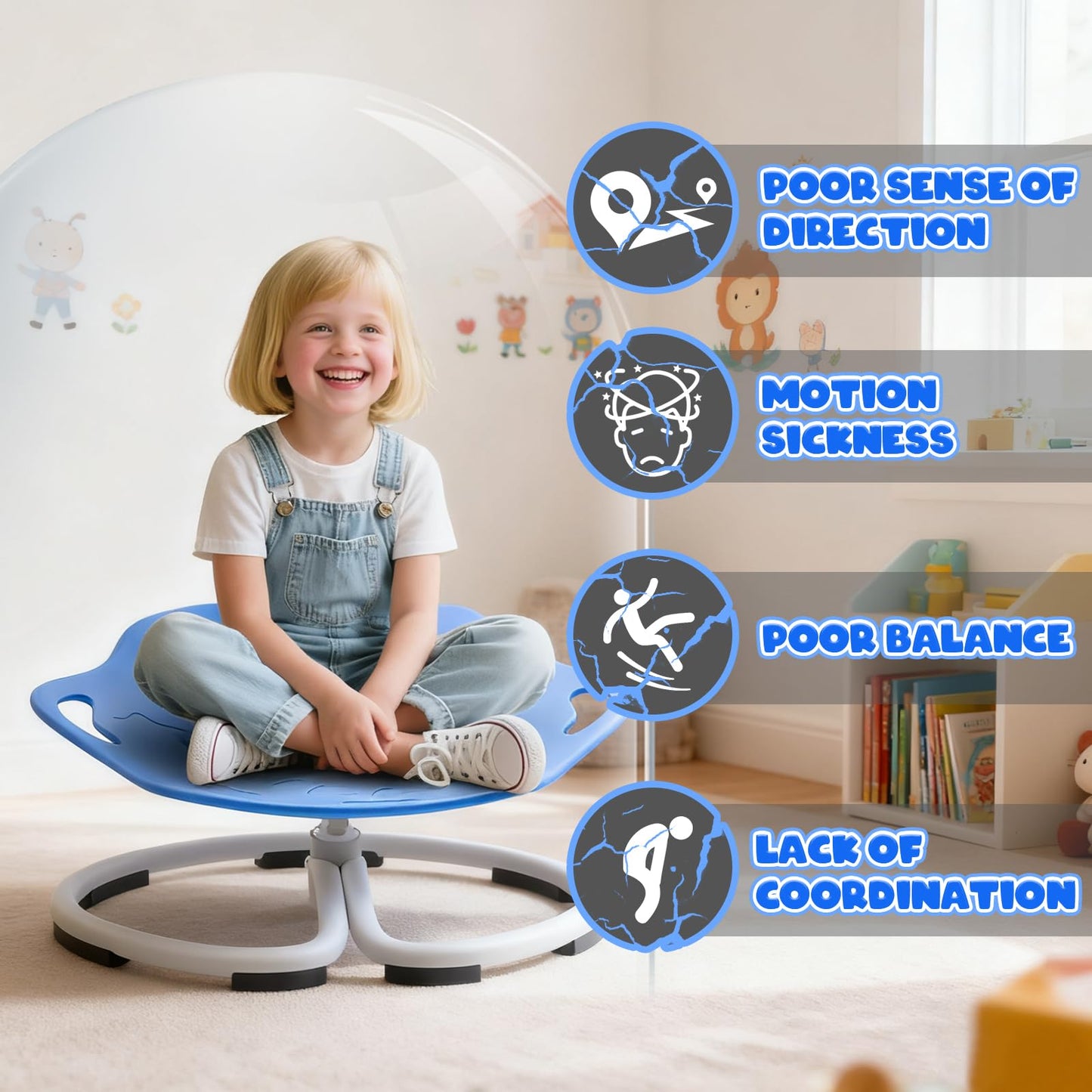 Spinning Chair for Autistic Kids, Sensory Swivel Chairs, Sit and Spin Sensory Toys with Grippable Handle Design, Trains Body Coordination, Autism ADHD Chairs Indoor Outdoor Play Equipment (Blue)