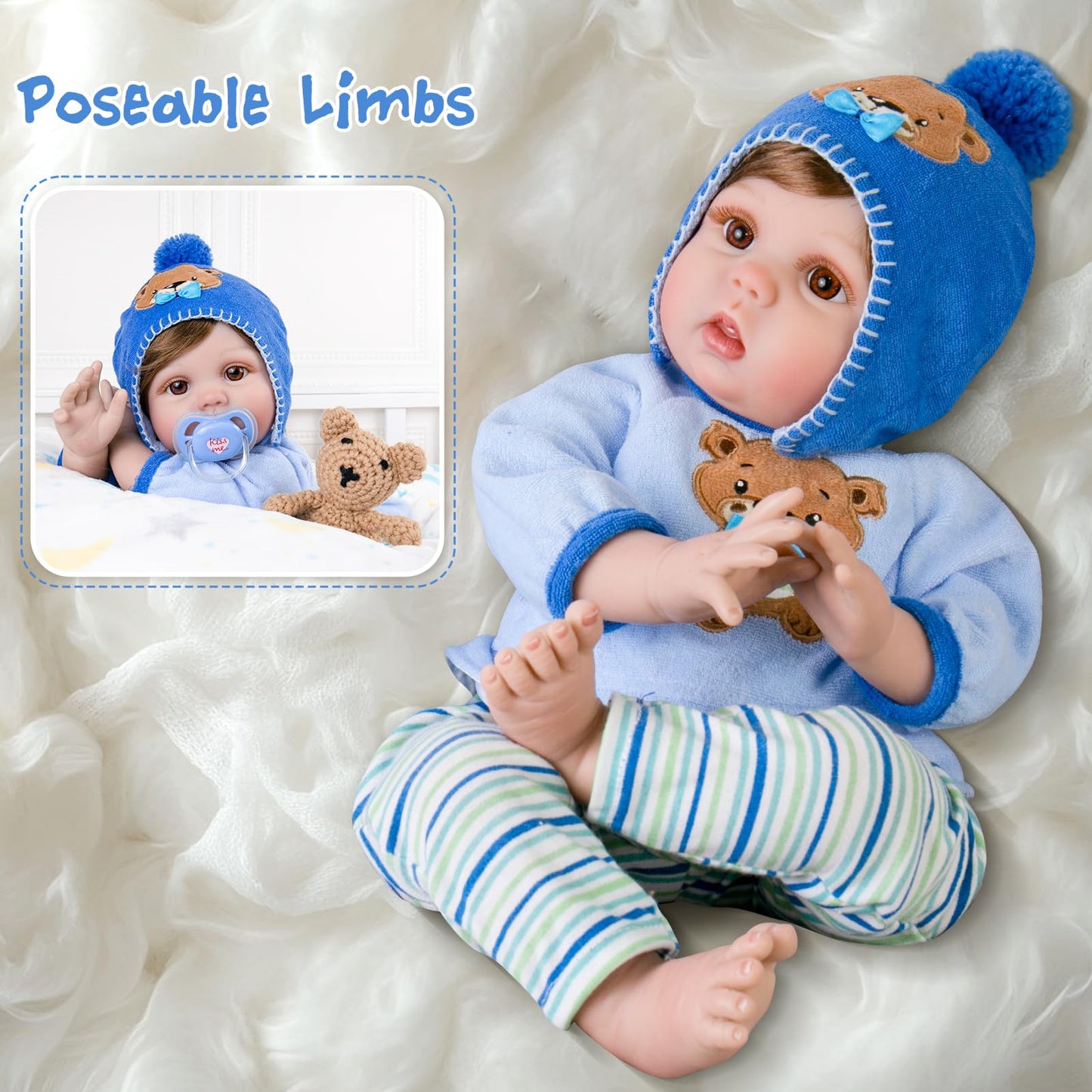 Aori Reborn Baby Boy Doll - 22 Inch Realistic Lifelike Weighted Newborn Boy with Ultra Soft Body, Pacifier, Outfit | Handmade Soft Vinyl Baby Doll for Kids 3+, Toddlers, Collectors