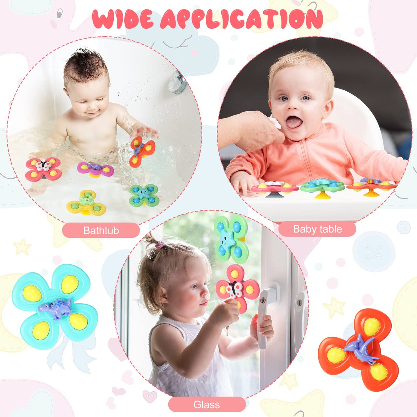 Leitee 9 Pcs Suction Cup Toys Bath Toys Sensory Strong Suction Cup Toys Spinner Dimple Toy Birthday Gifts for Early Education Bathtub Dining Chairs, 3 Styles(Cute Style)