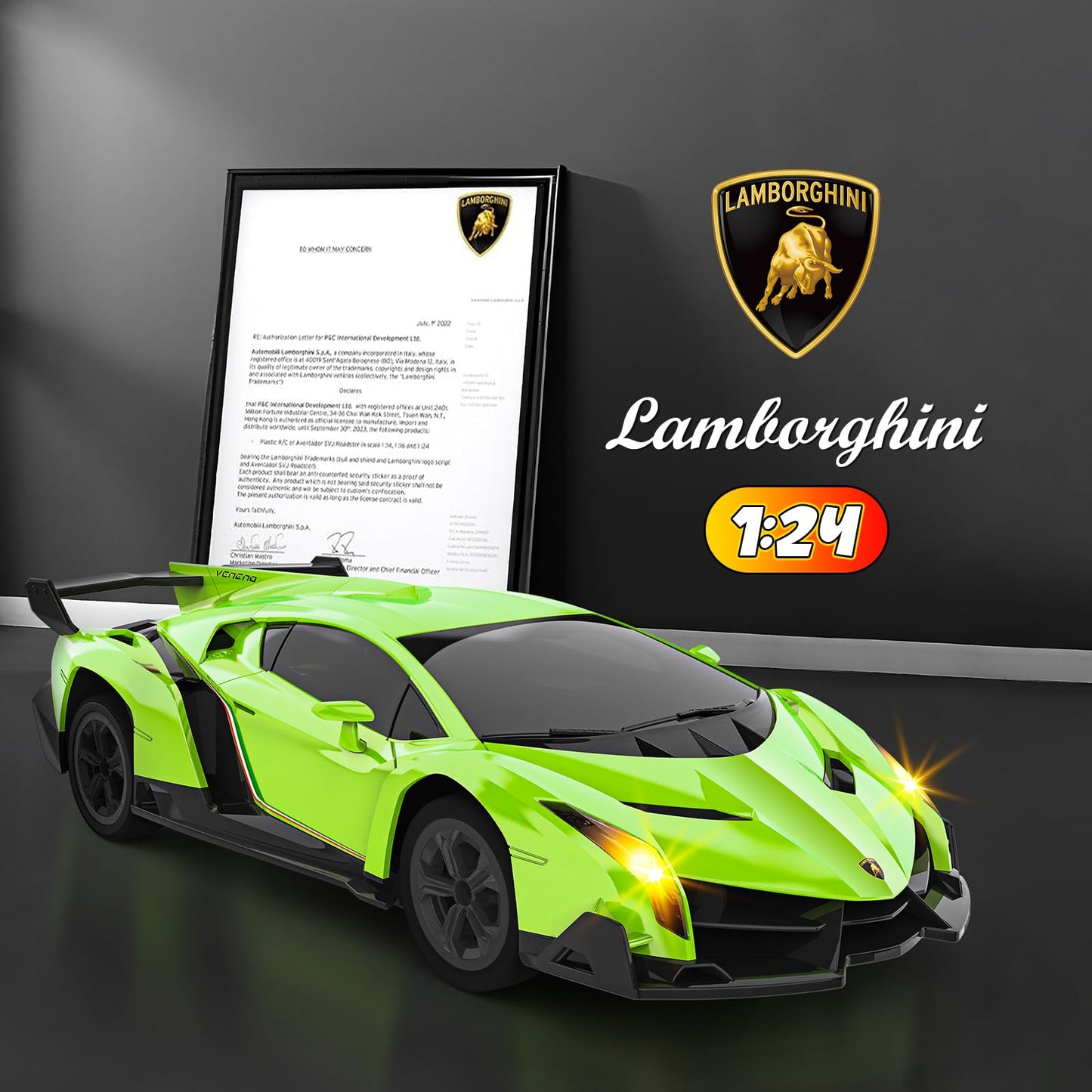 Innofans Lamborghini Remote Control Car, Officially Licensed 1:24 Scale 2.4GHz RC Drift Car Toys with Headlight PCS, Lambo Hobby Rc Cars for Boy Girl 4-12 Years Old, Birthday Gift (Green)