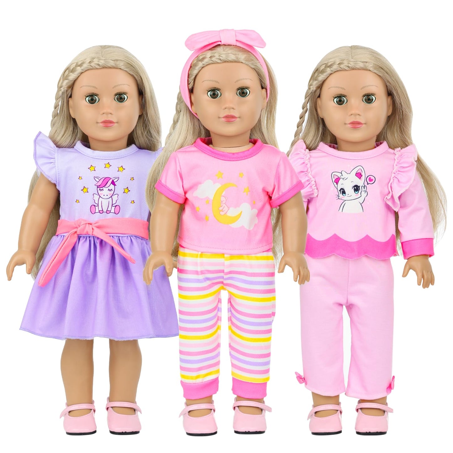 18INDC 3 Sets 14-18 Inch Baby Doll Clothes Outfit 6-Piece Set Bundle - Includes Baby Dolls Outfits Dress Headband Tops and Pants Pajamas for 43cm New Born Baby Dolls