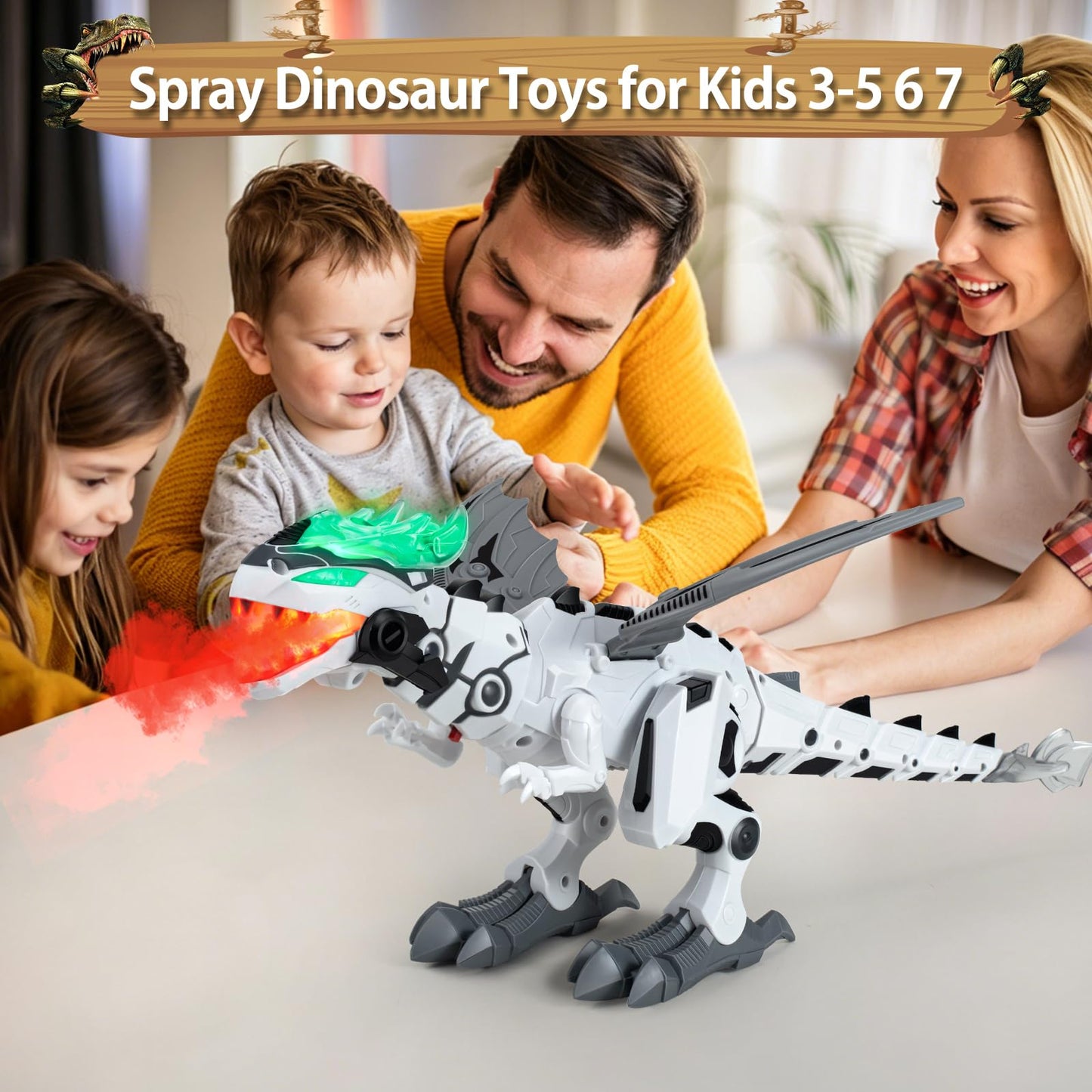 Bloolilies Dinosaur Toys for Kids 3-5 6 7, Electric Walking Dinosaur Toy with Fire Breathing & Mist Spray and Roar Sounds for Kids Toddler Realistic Robot Dragon Toys Birthday Gift