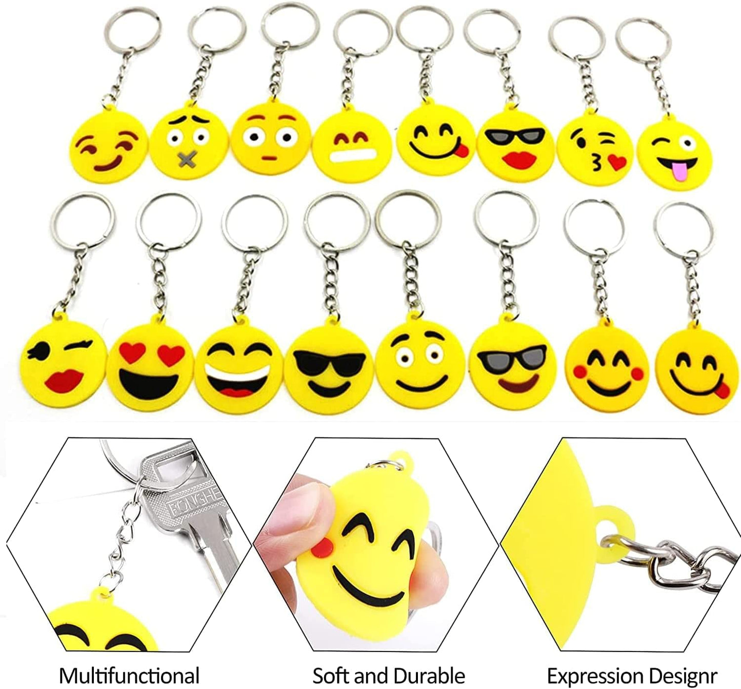 CRSUSUKJ 32 Pack Mini Emoticon Keychain Plush(16 expressions), Cute Keychain, Party Favors for Kids, Keychains, Valentine's Day Gifts/ Birthday Party Supplies, Emoticon Gifts Toys Carnival Prizes...
