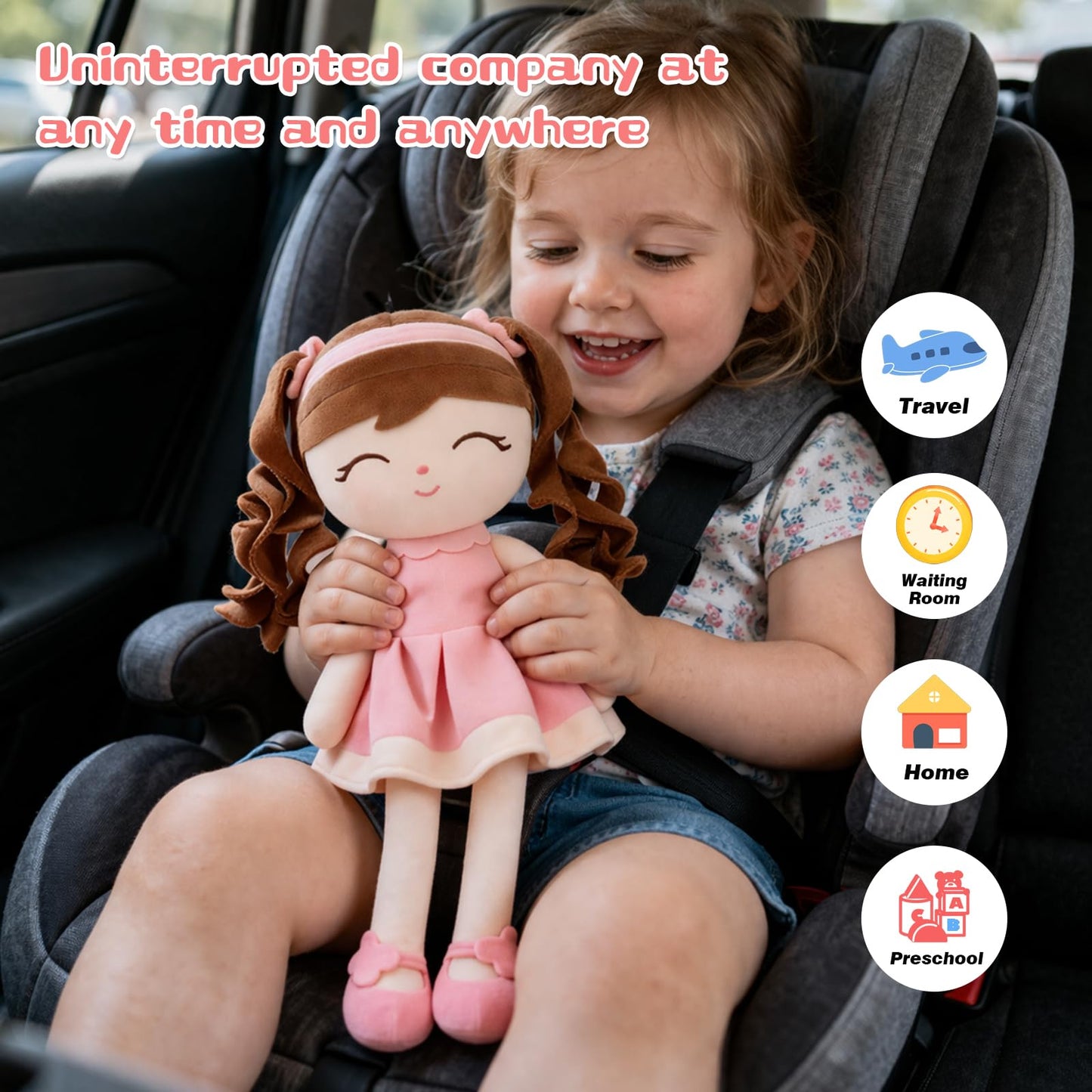 Jumbrace Soft Baby Doll Toys 16inch, Baby Rag Doll for One Year Old Girl Birthday Gift,Princess Style Plush Toys for Toddler Kids Infants (Pink)