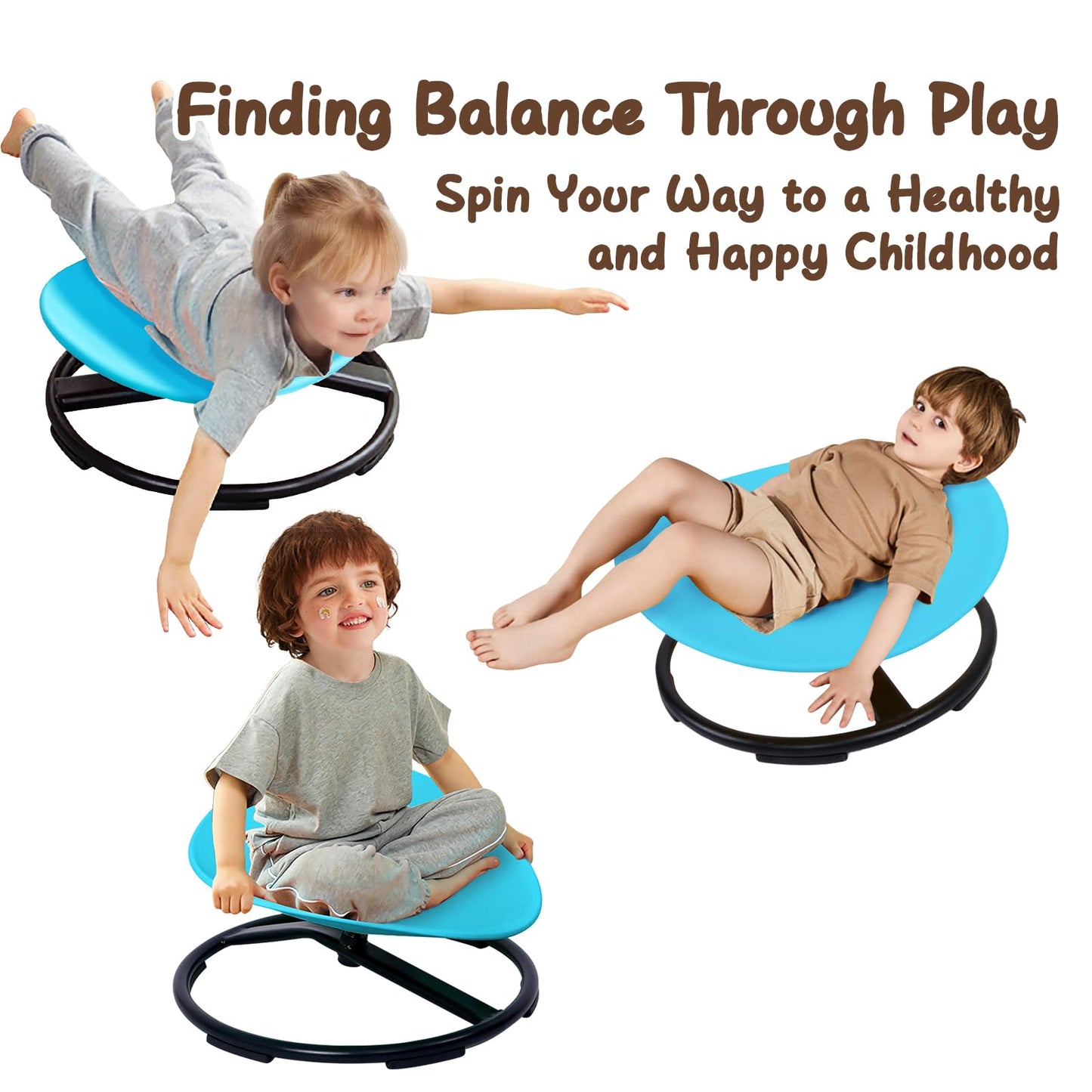Kids Sensory Spinning Chair for Autism Ages 3+, Sit and Spin Swivel Chair for Kids with ADHD, Sensory Chairs for Autistic Children, Sensory Toys for Motion Sickness Relief, Balance Training (Blue)