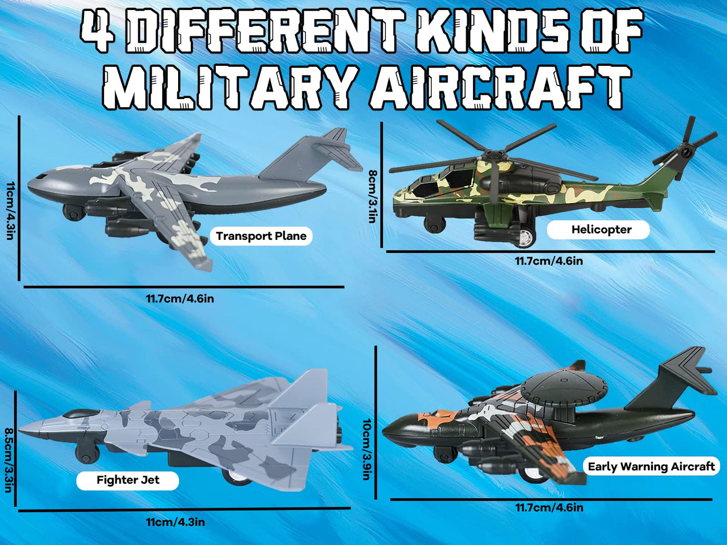 Crelloci 4PCS Army Airplane Toys Set-Diecast Aircraft Plane Model Kit Military Fighter Jet Playset Helicopter Camouflage Pull Back Aircraft Kids Play Vehicle for 3+Year Old Boys Girls