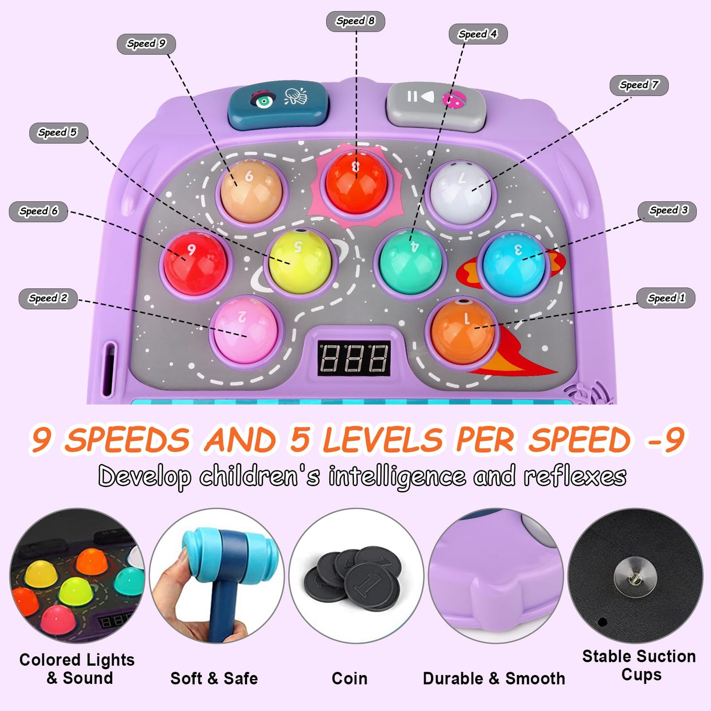 Whack Game Mole for Kids, Toys for 3 4 5 6 7 8+ Year Old Girls Boys, Pounding Toddler Toys for Age 3-8, Birthday Gifts for Girls Age 3 4 5 6 7 8 Years Old, Interactive Toys with 3 Modes, Music, Light