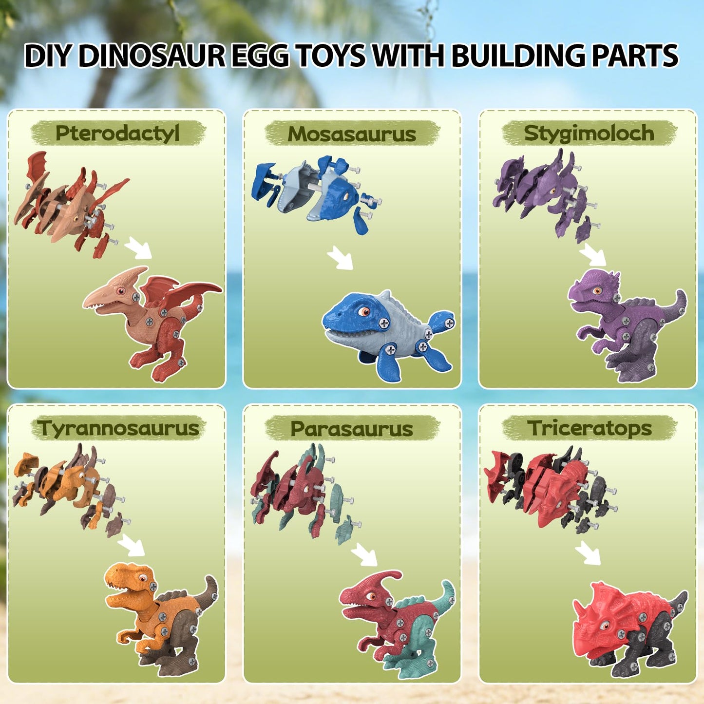 Goldlok Dinosaur Toys for 3 4 5 6 7 8 Year Old Boys,3 Pack Hatching Dinosaur Eggs with Take Apart Dinosaur Toy,STEM Construction Building Toy,Birthday Christmas Easter Gifts for Kids(Random Styles)