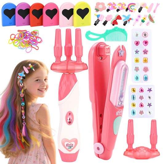 Dreamon 51 Pcs Hair Styling Tools - Hair Gem Stamper Kit and Automatic Hair Braider - Bling Hair Jewels for Girl with Reusable Shining Diamonds and Hair Chalk - Hair Salon Toys Christmas Birthday Gift