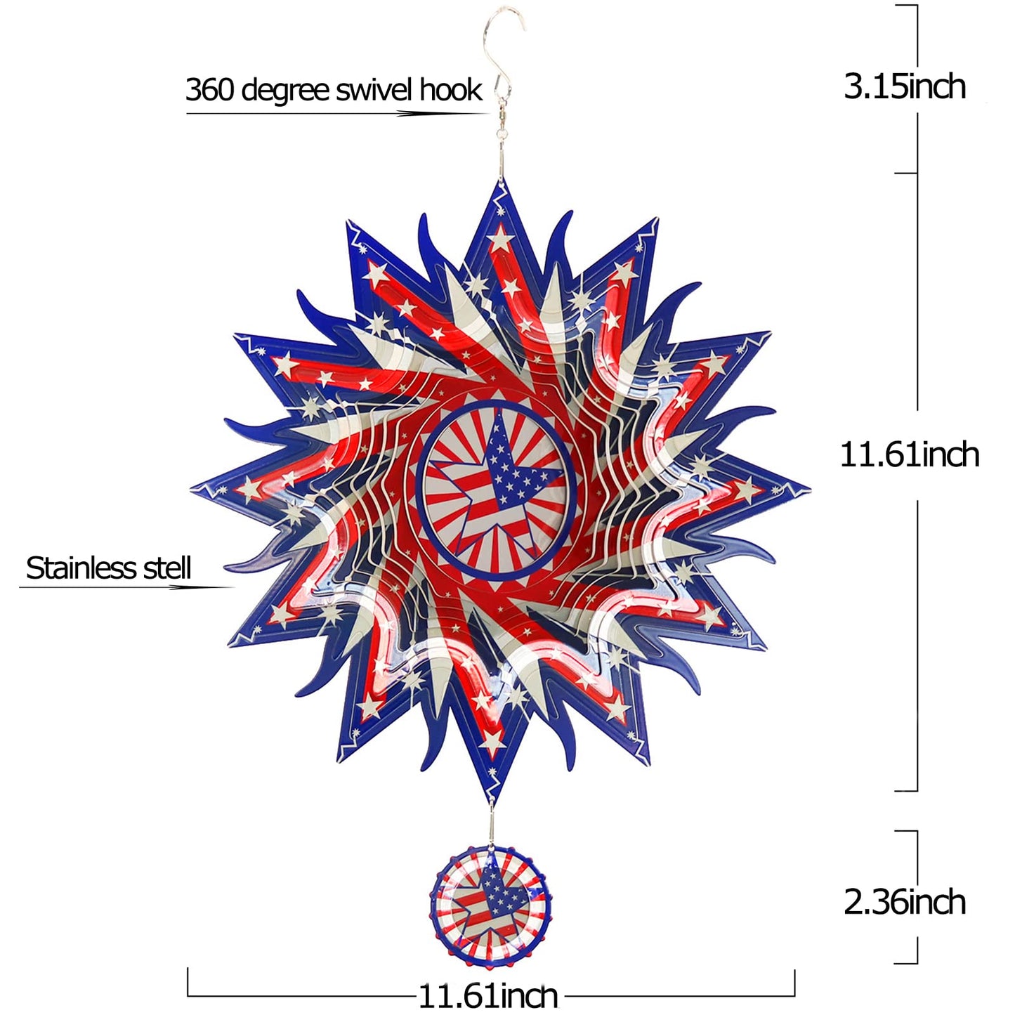 DJUAN 4th of July Decorations,12in American Flag Patriotic Wind Spinner Fourth of July Decor Outdoor,Garden Wind Spinners Patriotic Decor Independence Day Decorations for Yard,Garden,Patio