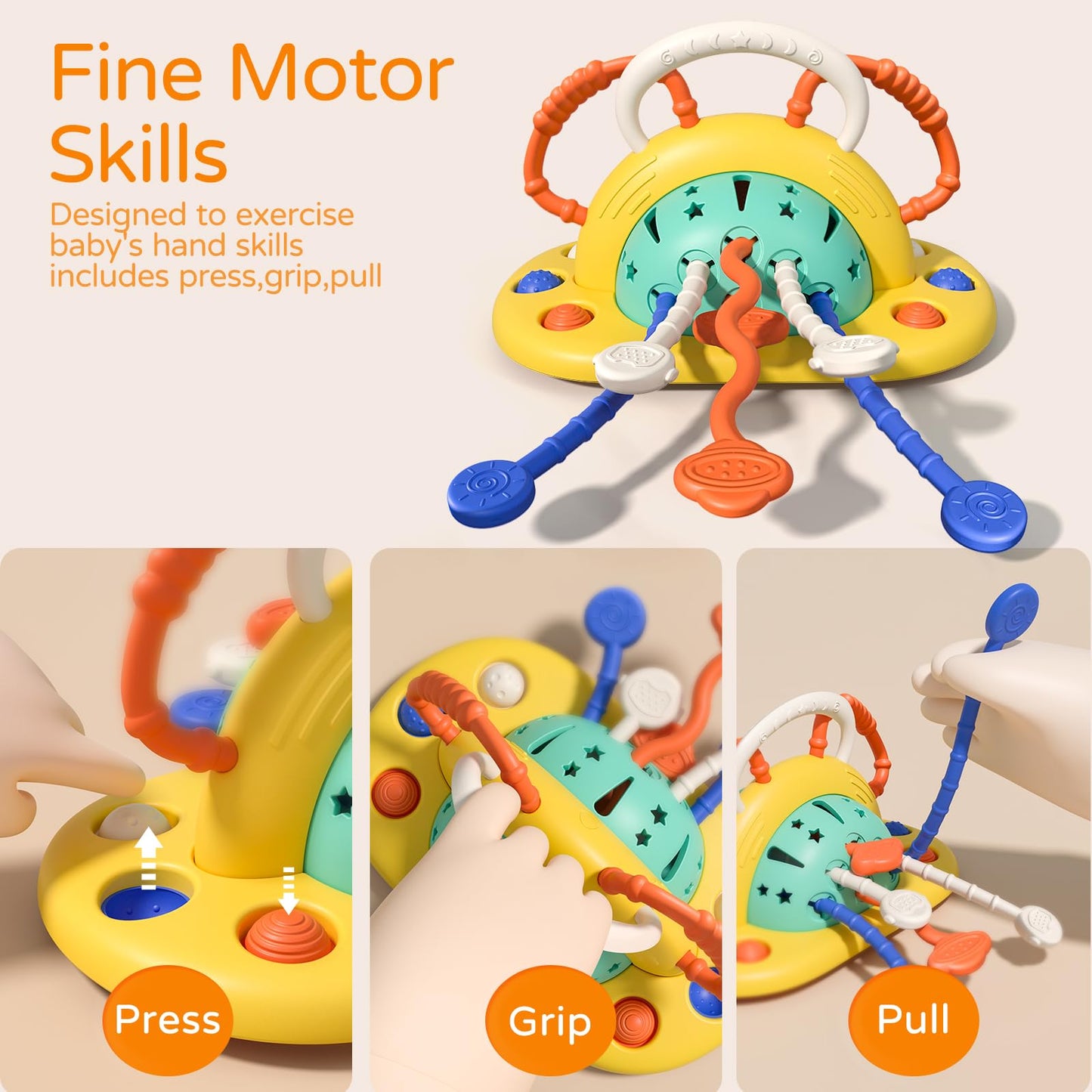VoMii High Chair Toys with Suction Cup, Montessori Sensory Toys for 1 Year Old Fine Motor Skills,Food Grade Silicone Activity Gift for Baby Infant Toddlers