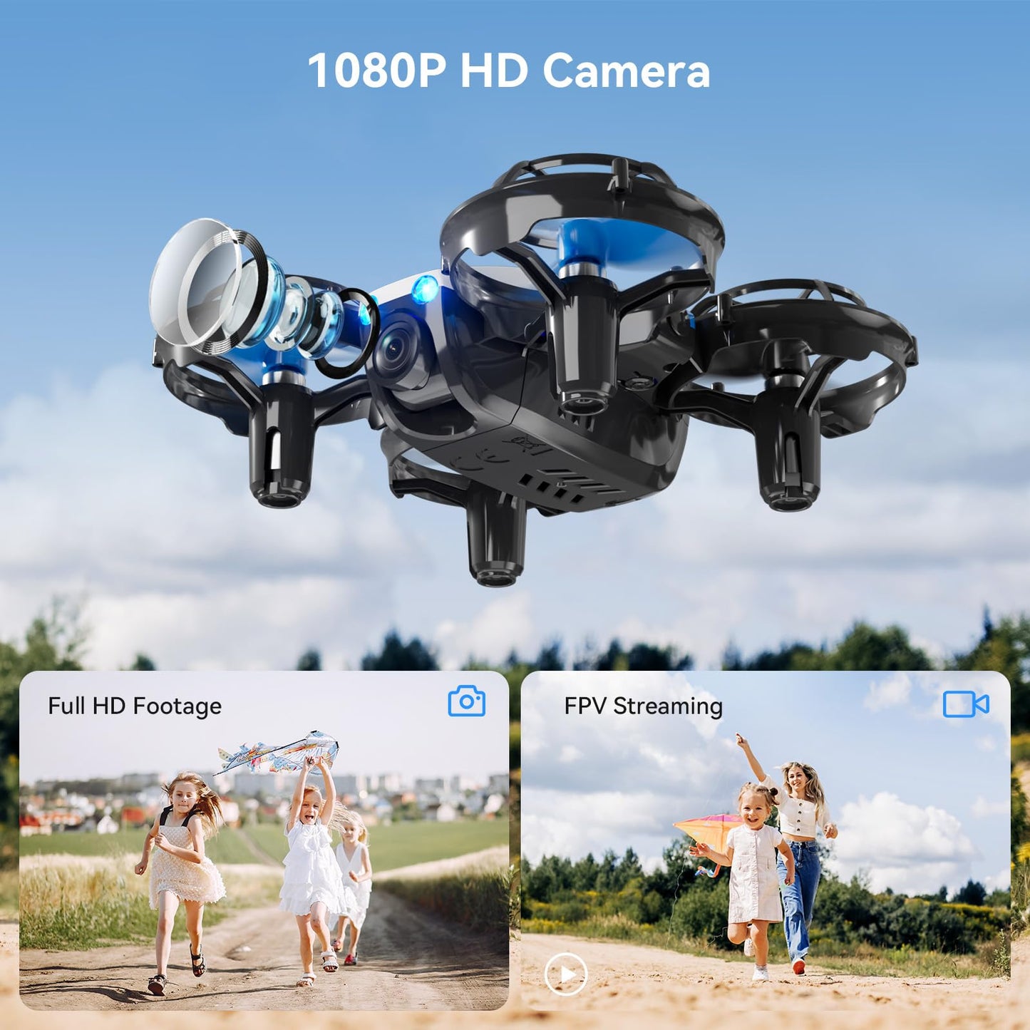 LIFECHOIC Drones with Camera for Kids and Beginners, Mini FPV Drone 1080P, 3D Flips, Waypoint Fly, APP Control, Optical Flow, Lights, RTF Remote Control Flying Toy Gifts for Boys Girls