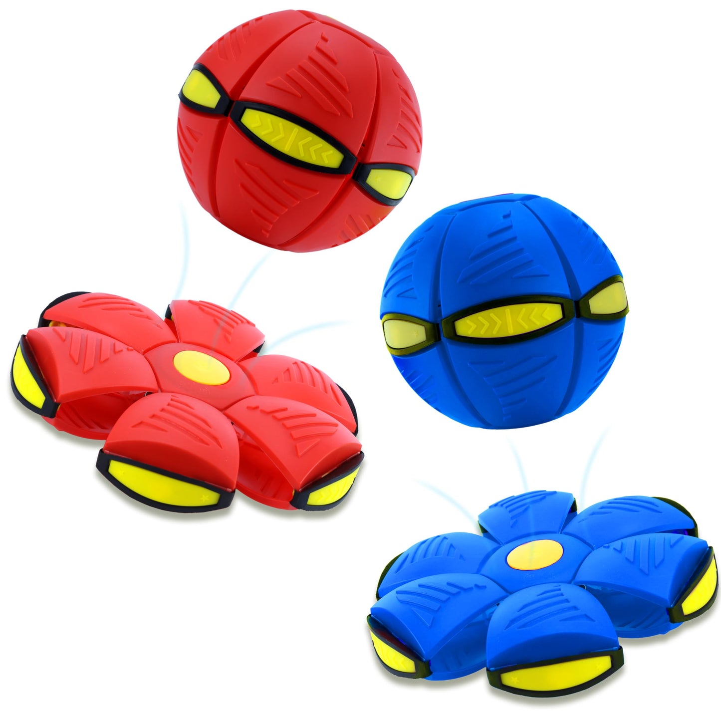 Magic Metaball, Children's Bouncing Ball, 2PCS Magic Flying Saucer Interactive Pop-Up Transform Toy, Parent-Child Interaction Red and Blue Bouncy Ball, Delay Frisbee Flying Disc Toy with 6 Light