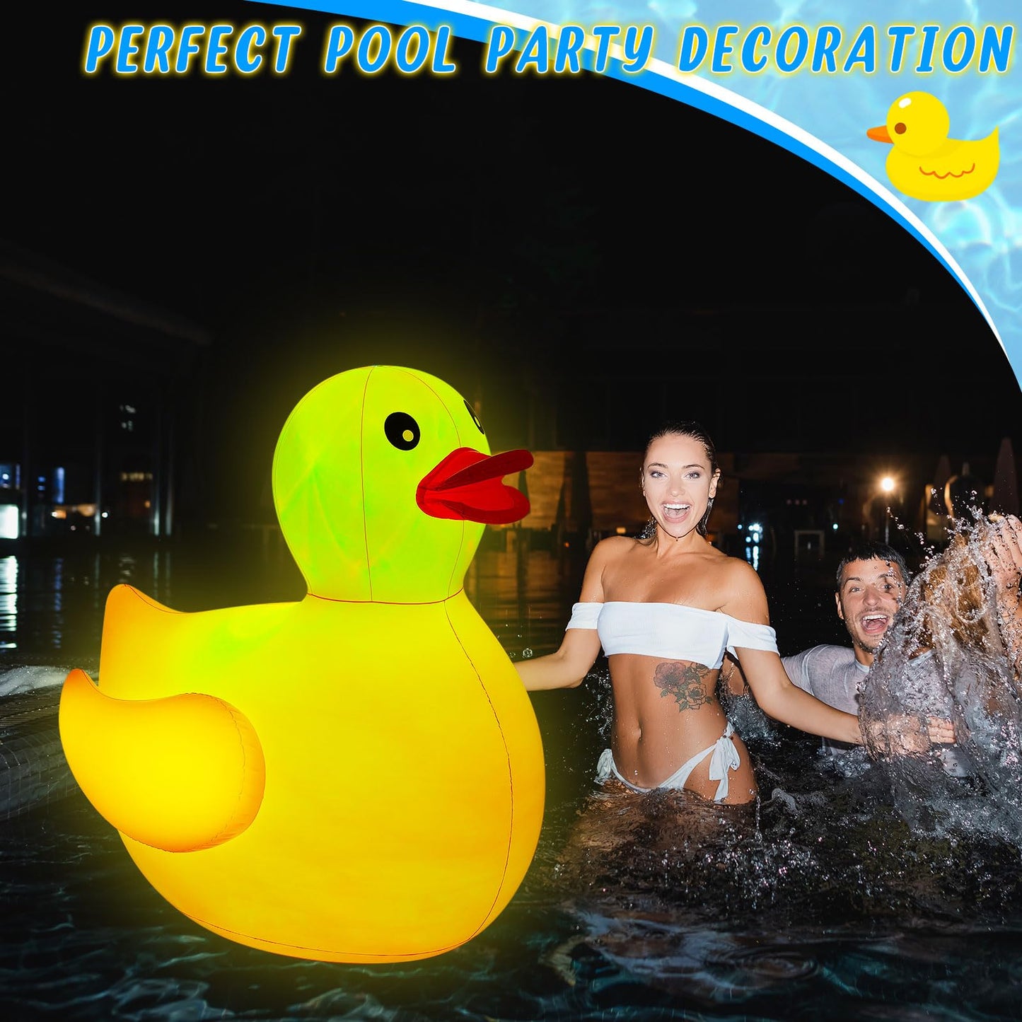 Hungdao 4 Feet Giant Inflatable Duck Pool Float with LED Lights, Light up Blow up Duck Pool Floatie for Adults Teens, Glow in The Dark Summer Holiday Party Decoration Outdoor Yard Lawn(1 Pack)
