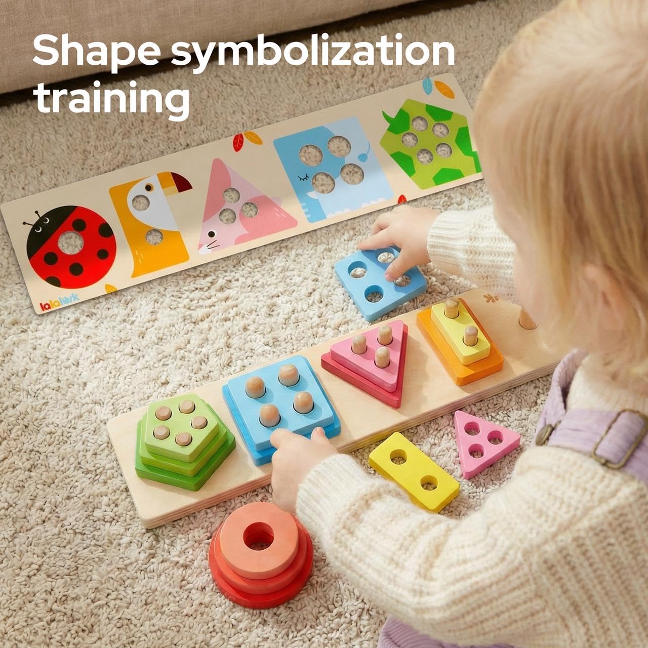 lalalark Montessori Toys for 1 2 3 Year Old, Wooden Sorting & Stacking Toys with 5 Theme Cards, Educational & Learning Sensory Sorter Toys for Toddlers，Boys Girls Easter Valentine Birthday Gifts