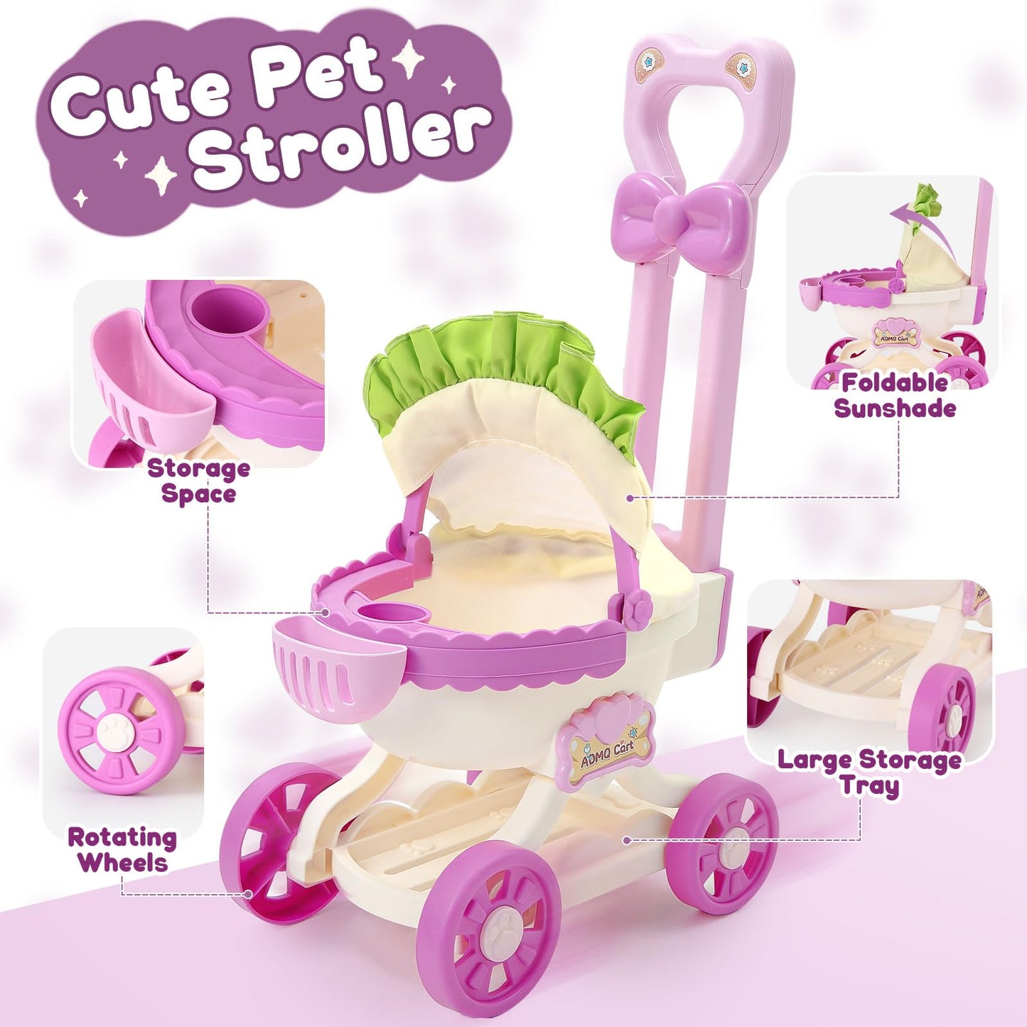 G.C Cat Toys for Kids Girls, Electronic Interactive Stuffed Cat Walk Meow and Wag Tail with Stroller Pet Care Accessories Toys Pretend Play Birthday Gifts for Toddlers Girls 3 4 5 6 7 8 Year Old