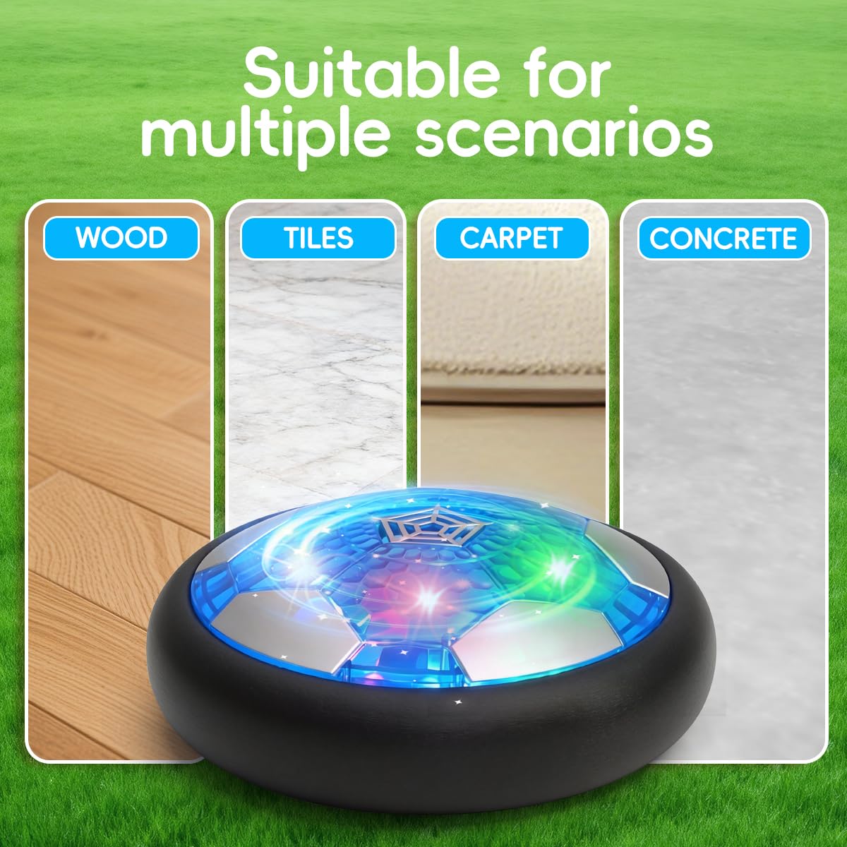 bulucoben Rechargeable Hover Soccer Ball for Kids - Boy Birthday Gifts Age 6, 7, 8, 9, 10, 11, 12 Year Old, Indoor Light-Up Air Power Floating Soccer Ball Boy Toys for Kids Age 4-6, 6-8, 8-12