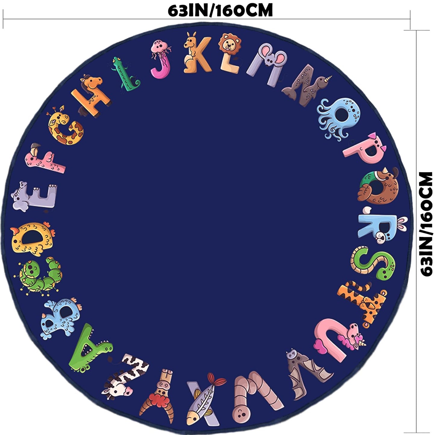 Round Kids Play Rug, ABC Rugs for Kids, Toddlers and Baby, Nursery Area Rug Soft Crawling Play Mat, Non Slip Circle Alphabet Educational Carpet for Children Playroom Classroom Bedroom Decor