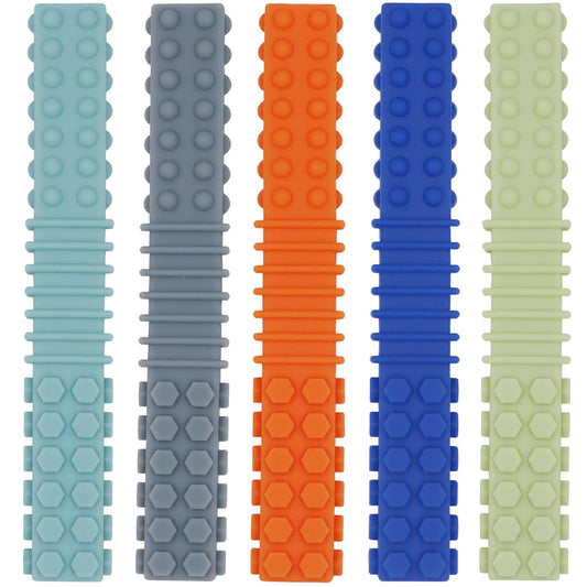 Sensory Chewy Toys for Autistic Children, 5 Pack Silicone Chew Tube Teething Sticks Toys for Autism, ADHD, SPD, Chewies with Special Needs, Oral Motor Chewy Tool for Sensory Kids Chewer (Colorful B)