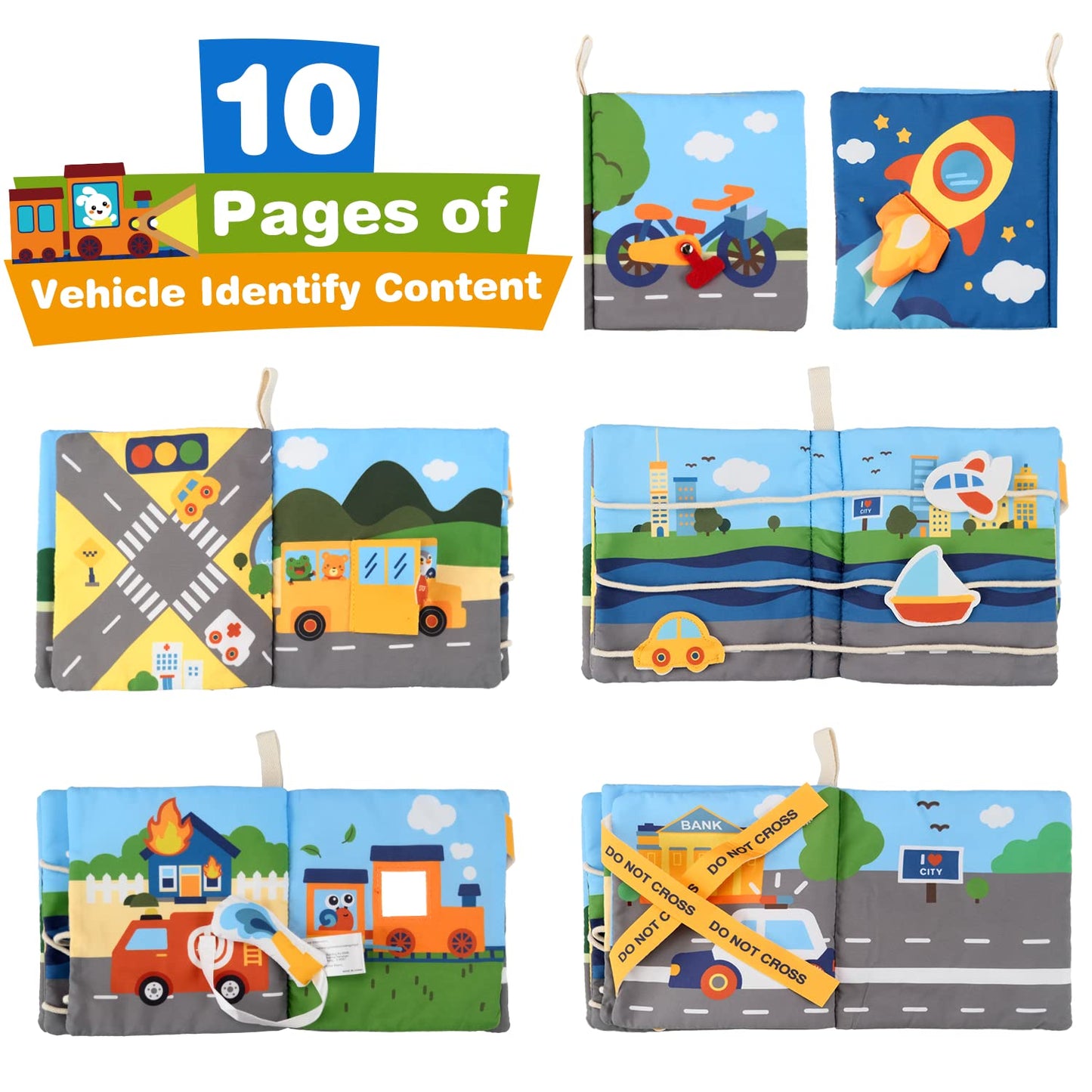 Richgv Baby Books Toys 6-12 Months, Sensory Activity Book Learning Toys Soft Cloth Baby Books Touch and Feel Crinkle Book Infant Stroller Toys