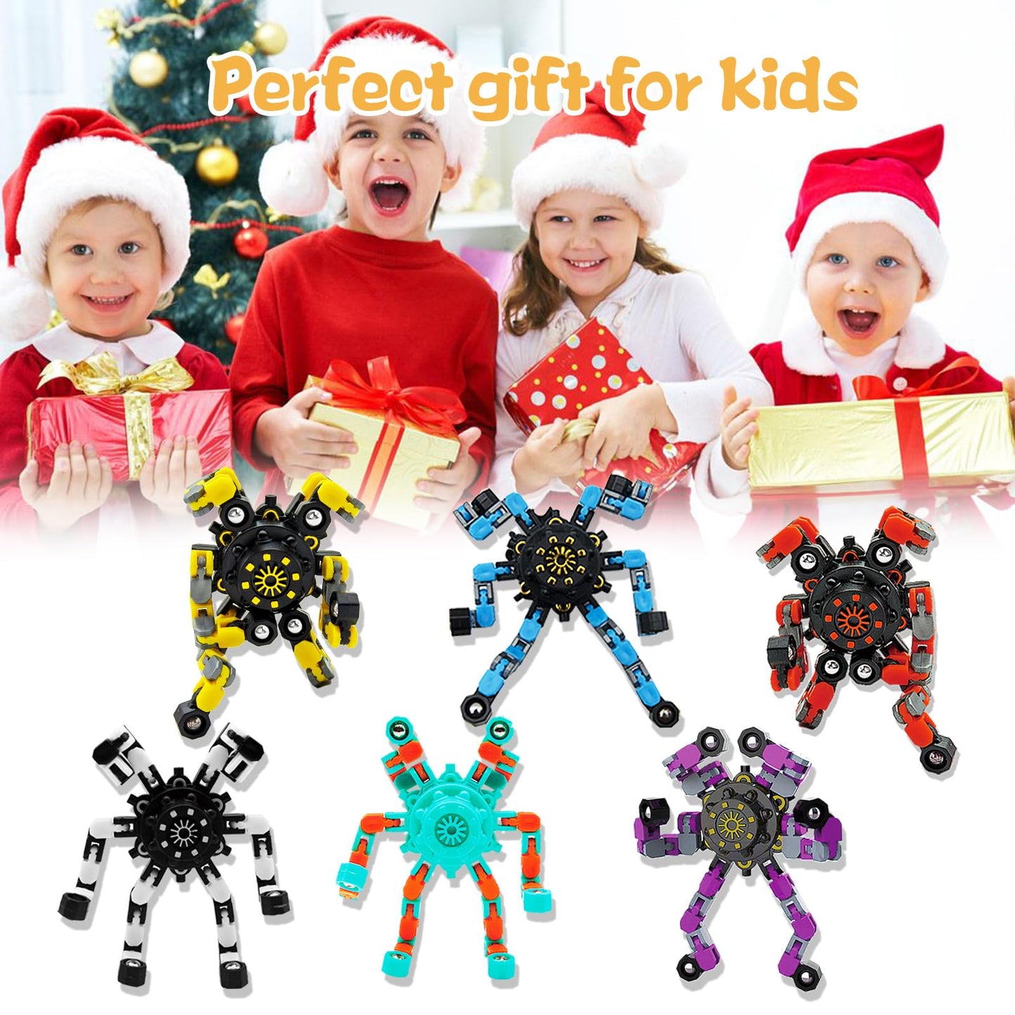 Easter Basket Stuffers Transformable Fidget Spinner for Kids and Adults,Deformable Chain DIY Robot Spinner Sensory Toy, Stress Relief Fingertip Gyros Party Favors (Fidget Toys 15PC)