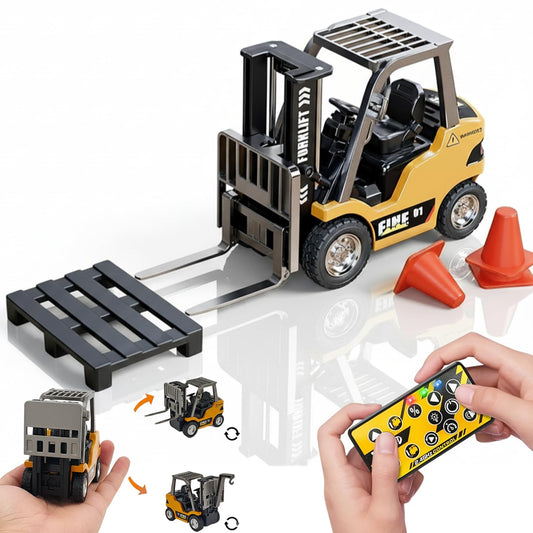 LBKR Tech Mini 1/64 RC Forklift Toy, Rechargeable Remote Control Forklift Truck with Lights and Sounds, 2 in 1 Transform Lift Fork & Hook Forklift Cars for Adults Kids Boys Girls