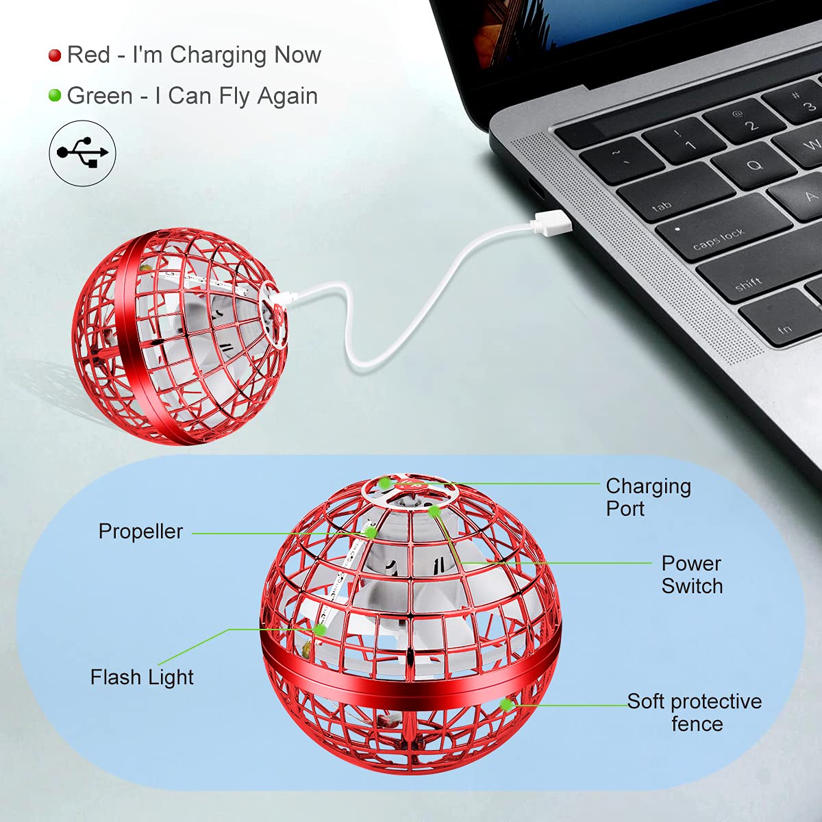 Junywell Flying Orb Ball Toy,Boomerang Ball, Hover Hand Mini Drone Cosmic Globe, Fly Spinners for Kids Adults Indoor Outdoor Toys, Cool LED Lights Toys for 6 7 8 9 10+ Years Old Boys Girls Gift