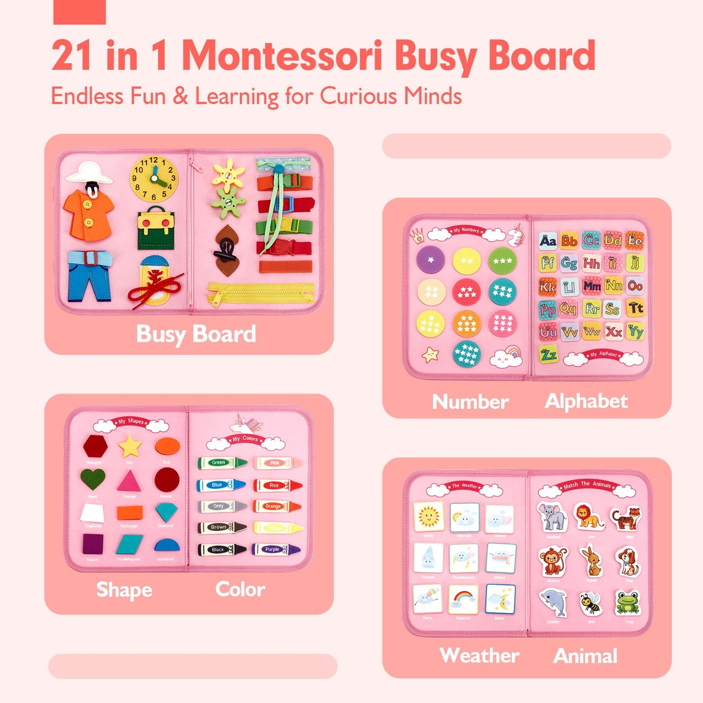 hahaland Busy Book for Toddlers 1-3, Montessori Toys for 1 Year Old, Educational Toddler Car Airplane Travel Toys for Ages 1-3 One Two Year Old Gifts