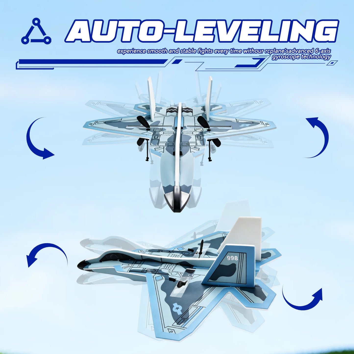 LEFEI Rc Plane, Remote Control Airplane for Boys Kids 6+ Adults Toy Flying Airplane Skyriders Rc Jet Easy to Fly Outdoor Glider for Kids & Beginners (Black-Blue)