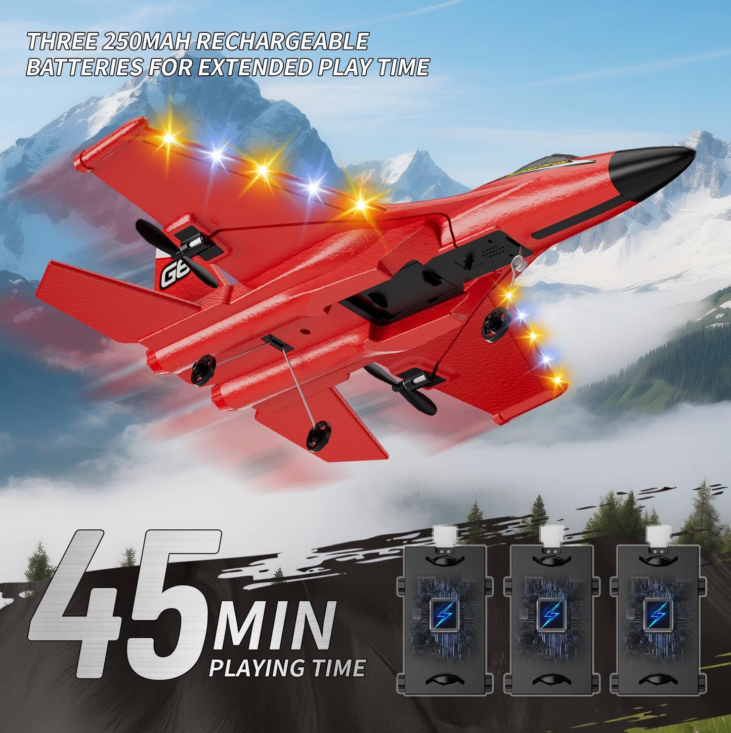 Foam RC Plane Toys with 3 Batteries, Remote Control Airplane RC Jet Helicopter Drone Plane for Kids Adults, Easy to Fly RC Fighter, Remote Control Aircraft with Automatic Balance Gyro for Adult Kids