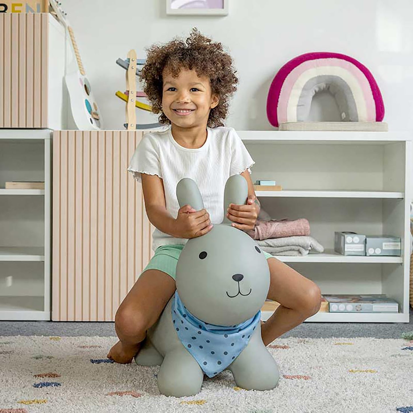 Kindsgut Bouncy Animal Hopper – Inflatable Bouncing Ride-On Toy for Kids & Toddlers Age 2+, Designed in Germany, Indoor & Outdoor, Rabbit