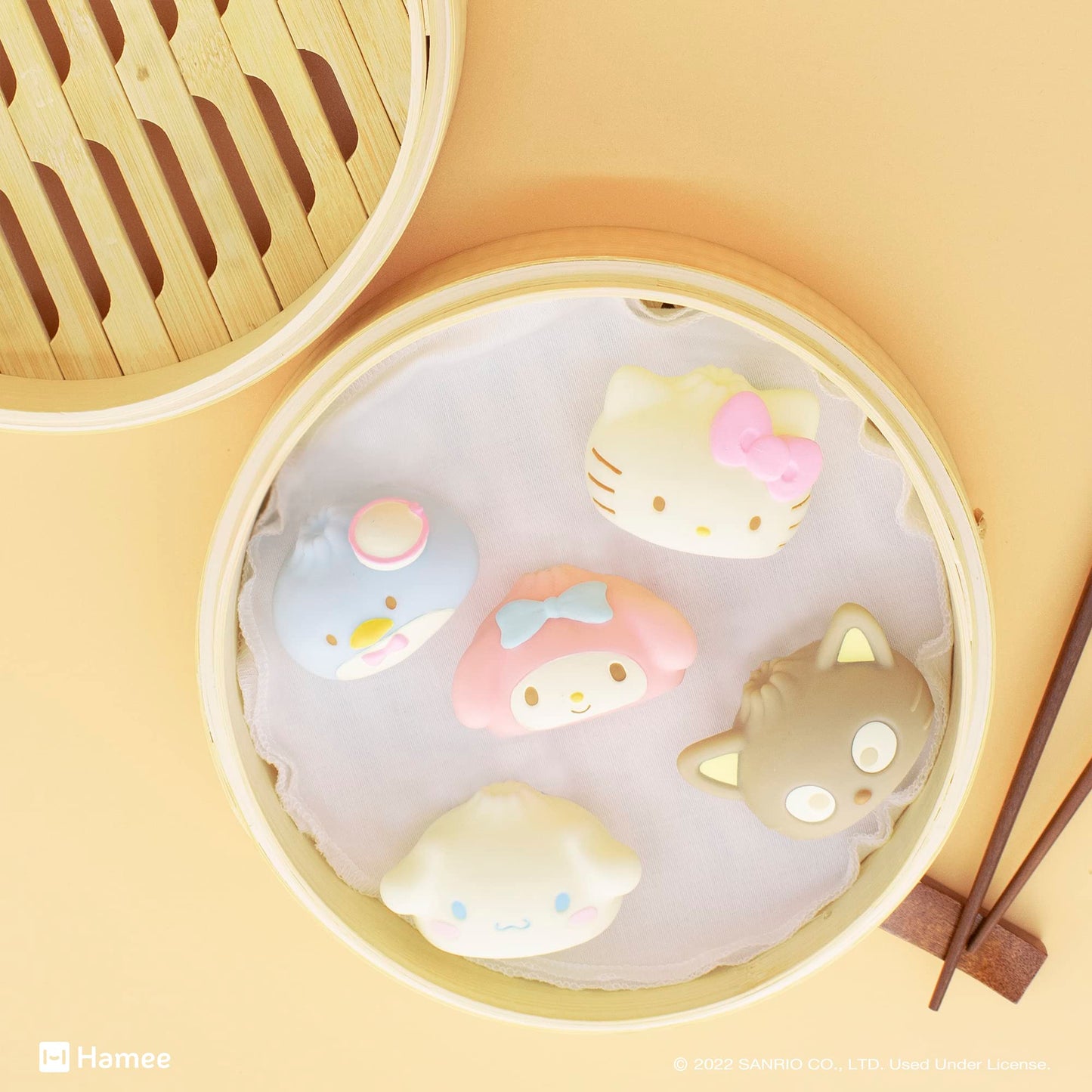 Hamee Sanrio Hello Kitty and Friends Cute Water Filled Surprise Capsule Squishy Toy [Steamed Bun] [Birthday Gift Bag, Party Favor, Gift Basket Filler, Stress Relief] – 5 Pc. (All 5 Styles)