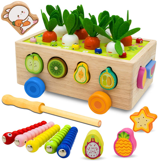MEGRANATE Montessori Wooden Shape Sorter for Baby Carrot Shape Sorting Toy for Toddlers 3+ Montessori Shape Puzzles Fine Motor Toys Sensory Learning Educational Toys for Kids 1 2 3 4 5 6 Years Old
