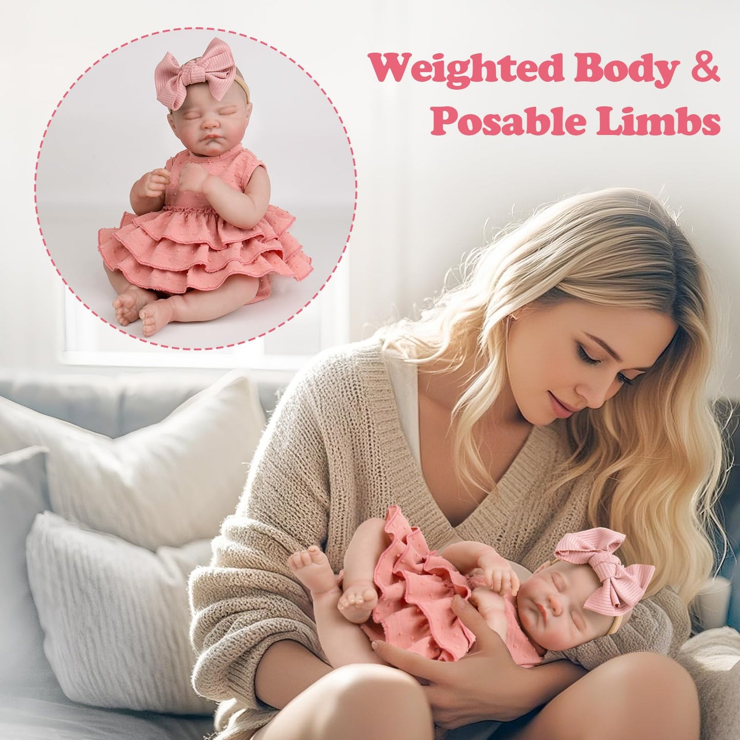 Aori Realistic Reborn Baby Dolls - 20" Lifelike Sleeping Newborn Girl with Magnetic Pacifier, Poseable Limbs, Hand-Painted Skin, Soft Body for Girls 3+